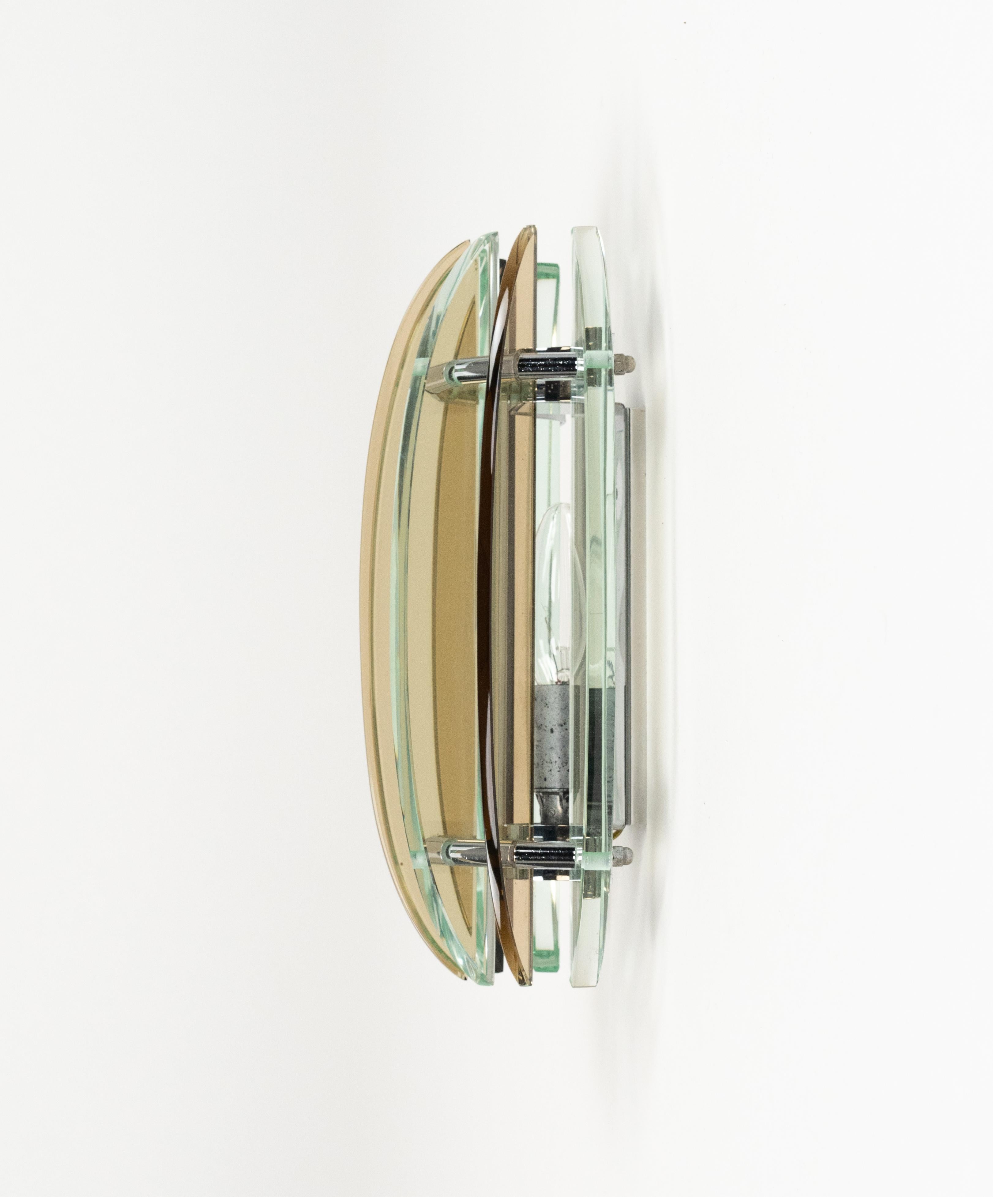 Midcentury Pair of Wall Sconces in Colored Glass & Chrome by Veca, Italy, 1970s 3