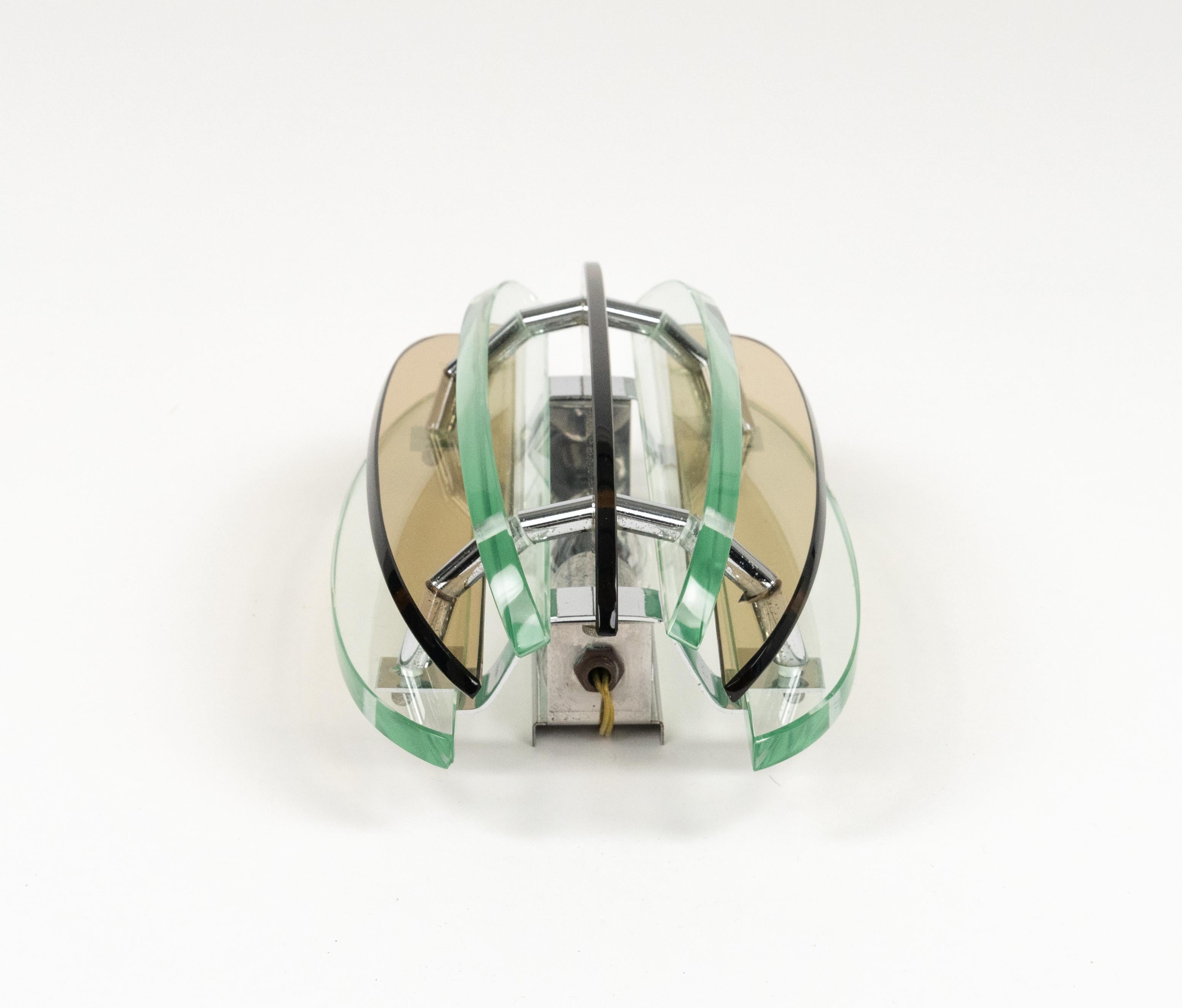 Midcentury Pair of Wall Sconces in Colored Glass & Chrome by Veca, Italy, 1970s 4
