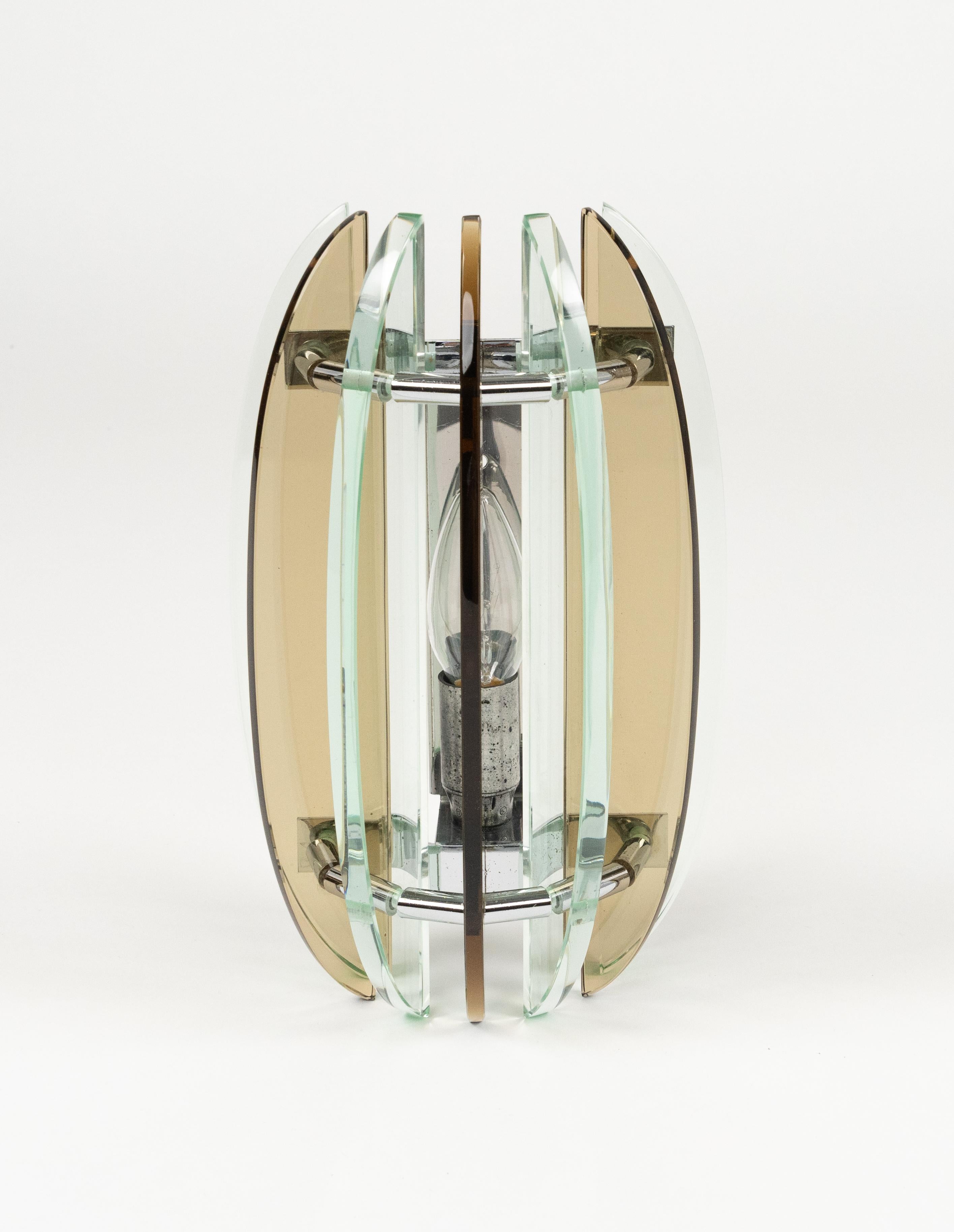 Mid-Century Modern Midcentury Pair of Wall Sconces in Colored Glass & Chrome by Veca, Italy, 1970s