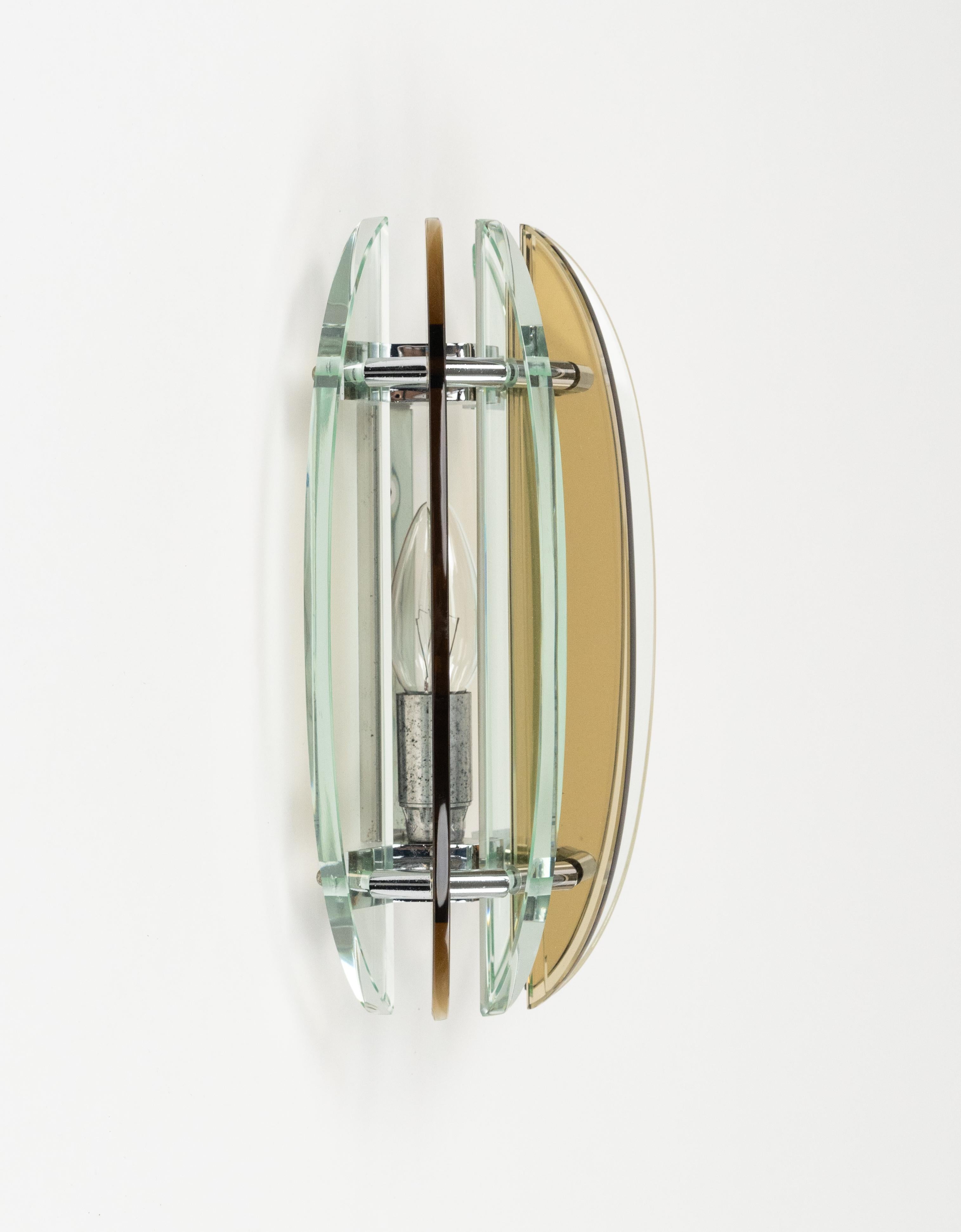 Italian Midcentury Pair of Wall Sconces in Colored Glass & Chrome by Veca, Italy, 1970s