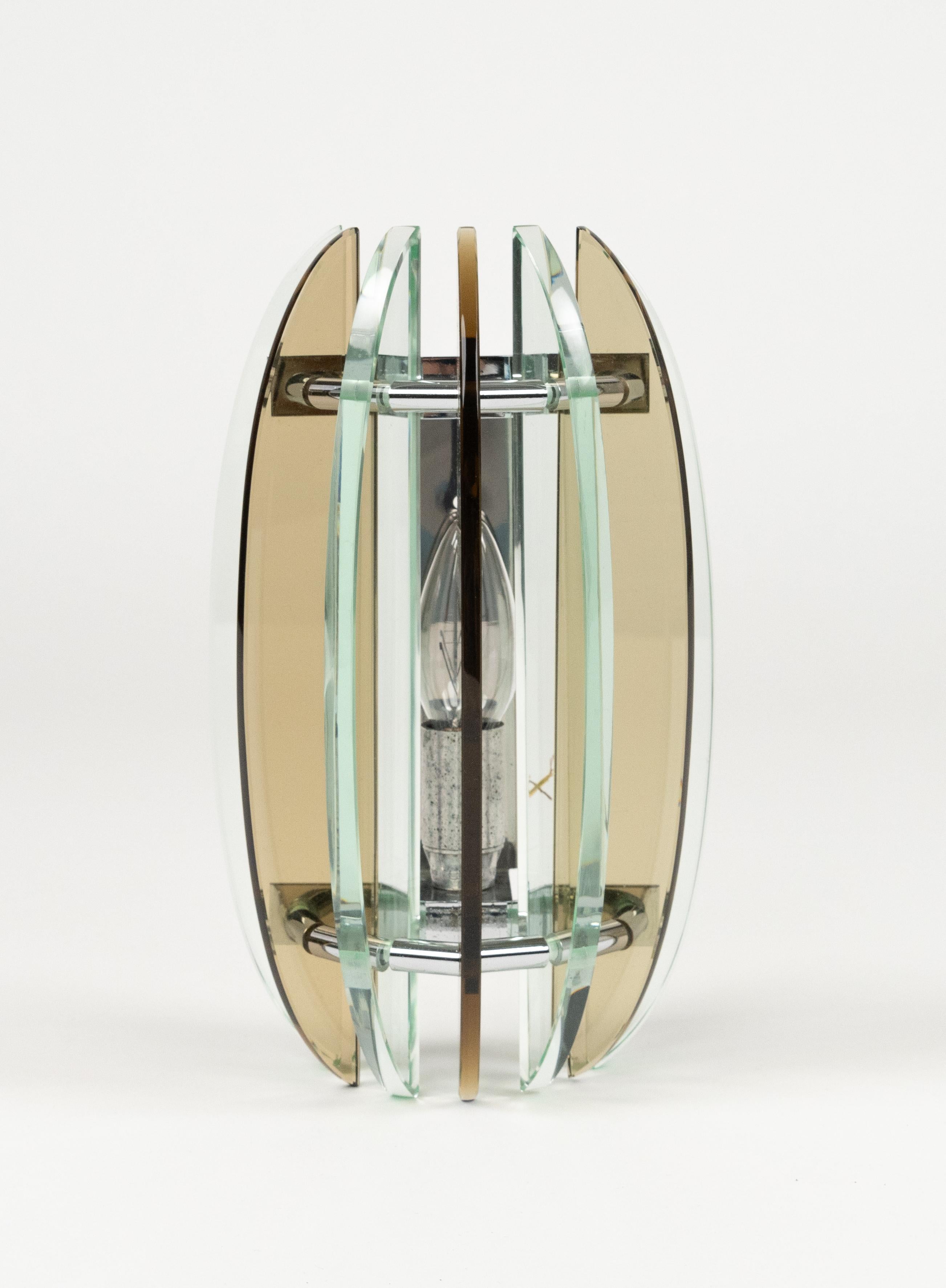 Late 20th Century Midcentury Pair of Wall Sconces in Colored Glass & Chrome by Veca, Italy, 1970s
