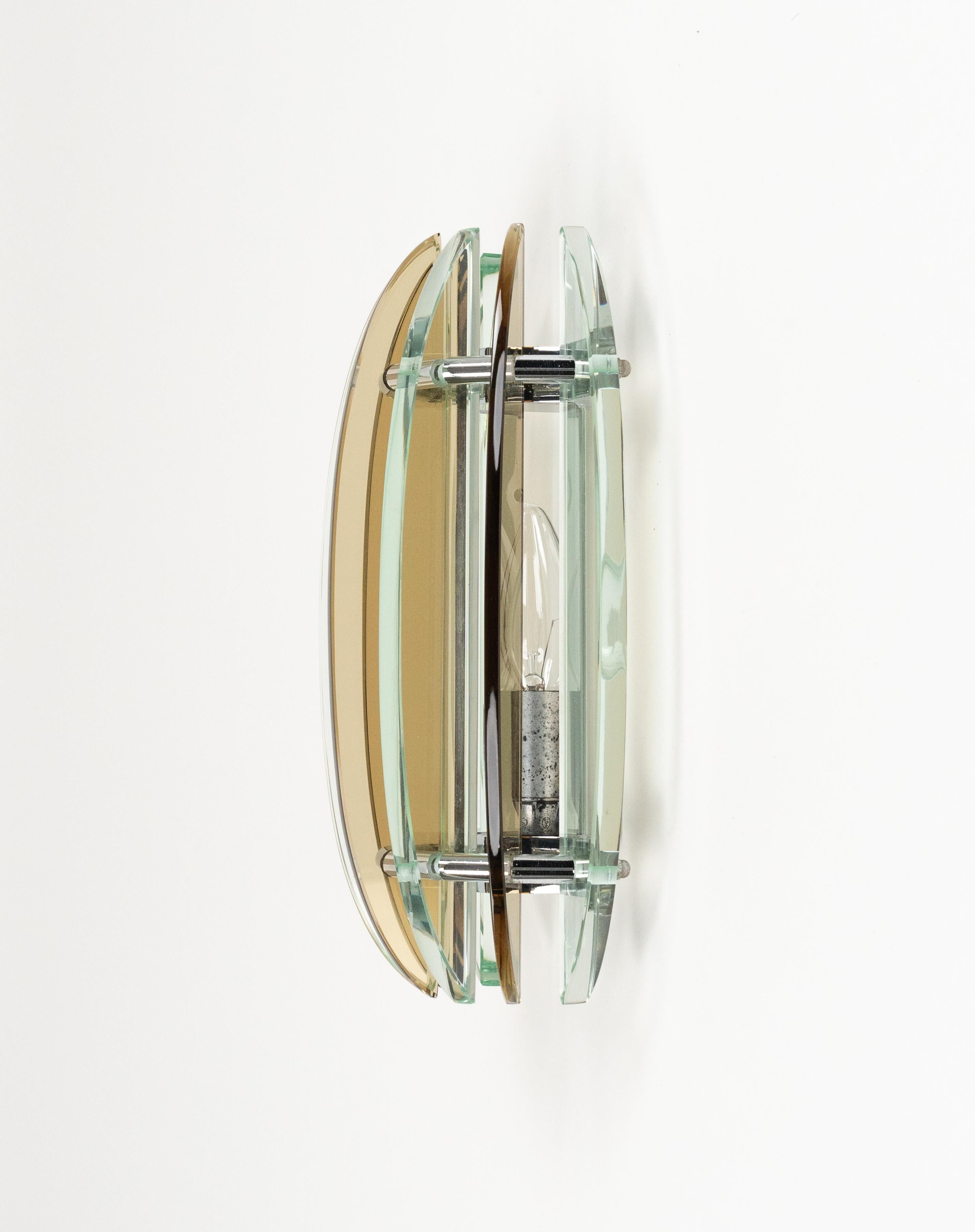 Midcentury Pair of Wall Sconces in Colored Glass & Chrome by Veca, Italy, 1970s 2