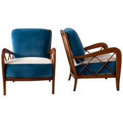 Midcentury Pair of Walnut Armchairs by Paolo Buffa