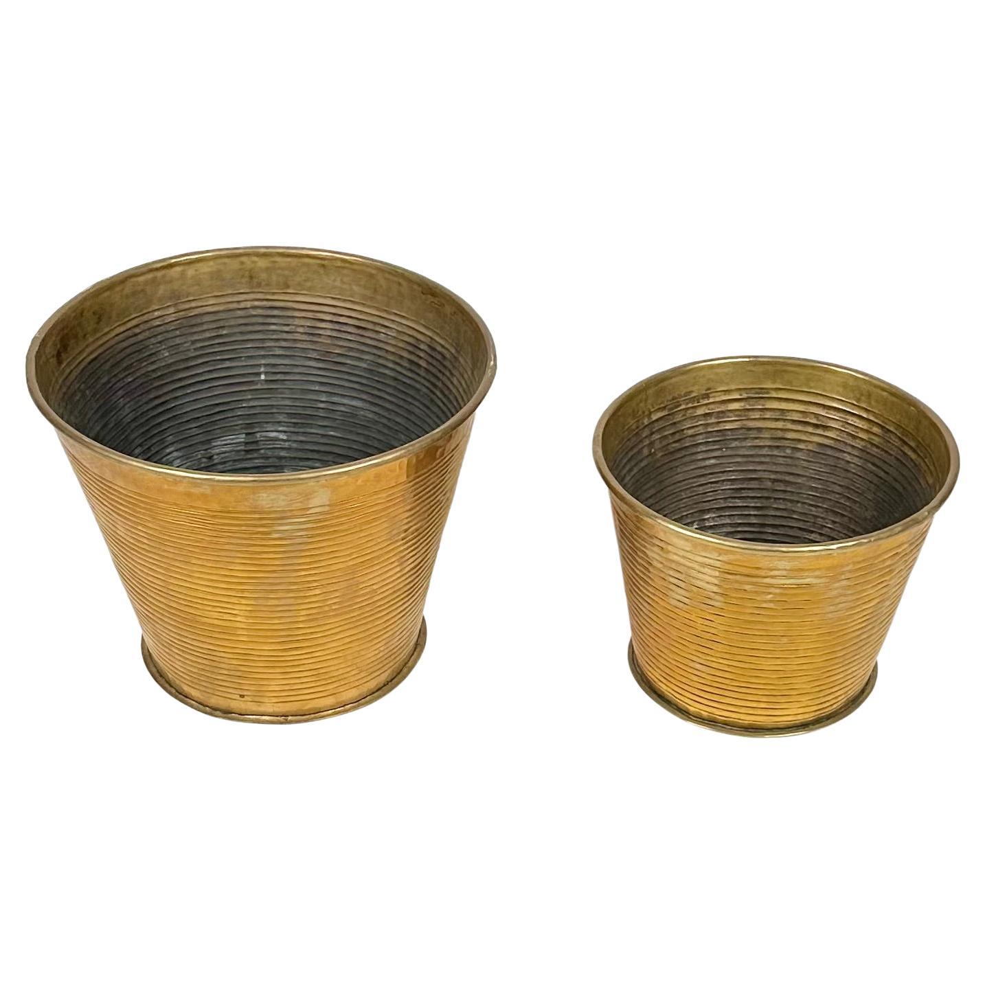 Midcentury Pair of Waste Paper Basket in Brass, Italy, 1950s In Good Condition In Rome, IT
