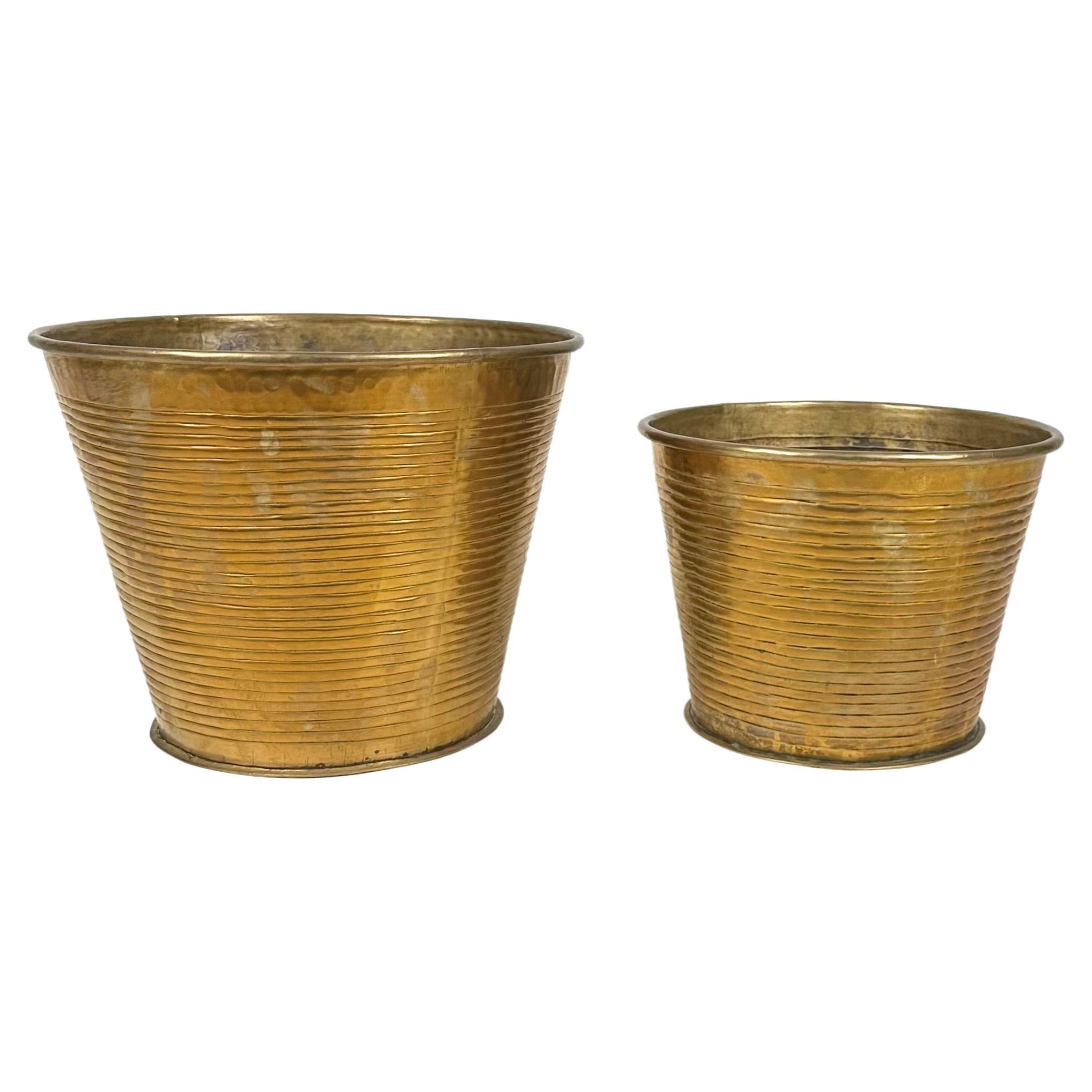 Midcentury Pair of Waste Paper Basket in Brass, Italy, 1950s