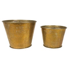 Midcentury Pair of Waste Paper Basket in Brass, Italy, 1950s