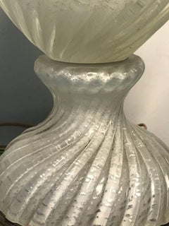 Midcentury Pair of White and Silver Swirled Murano Lamps