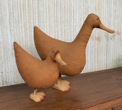 Midcentury Pair of Wicker Woven Ducks with Wood Details