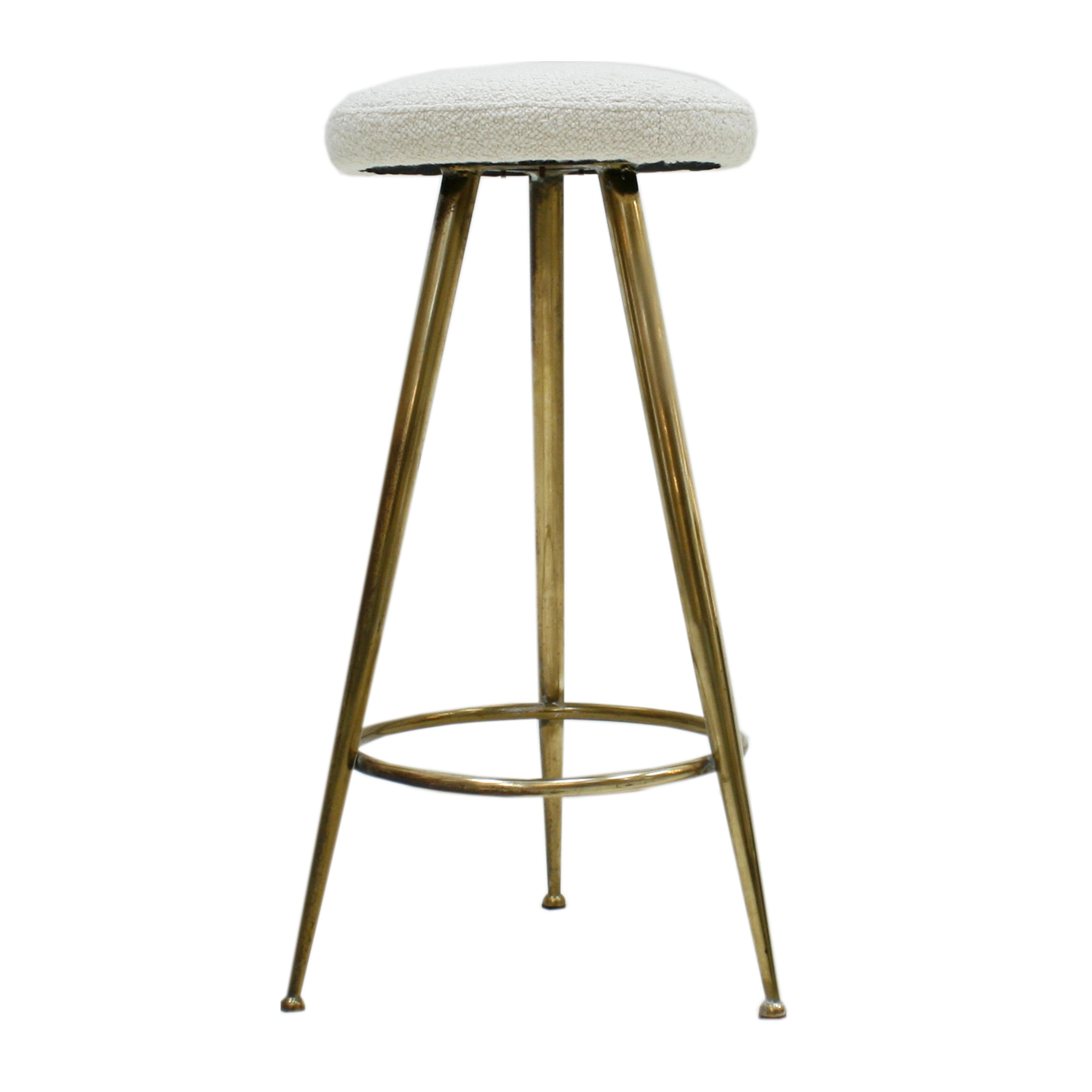 Mid-20th Century Midcentury Pair of Wool Bouclé Brass Italian Stools Gio Ponti Attributed, 1950s