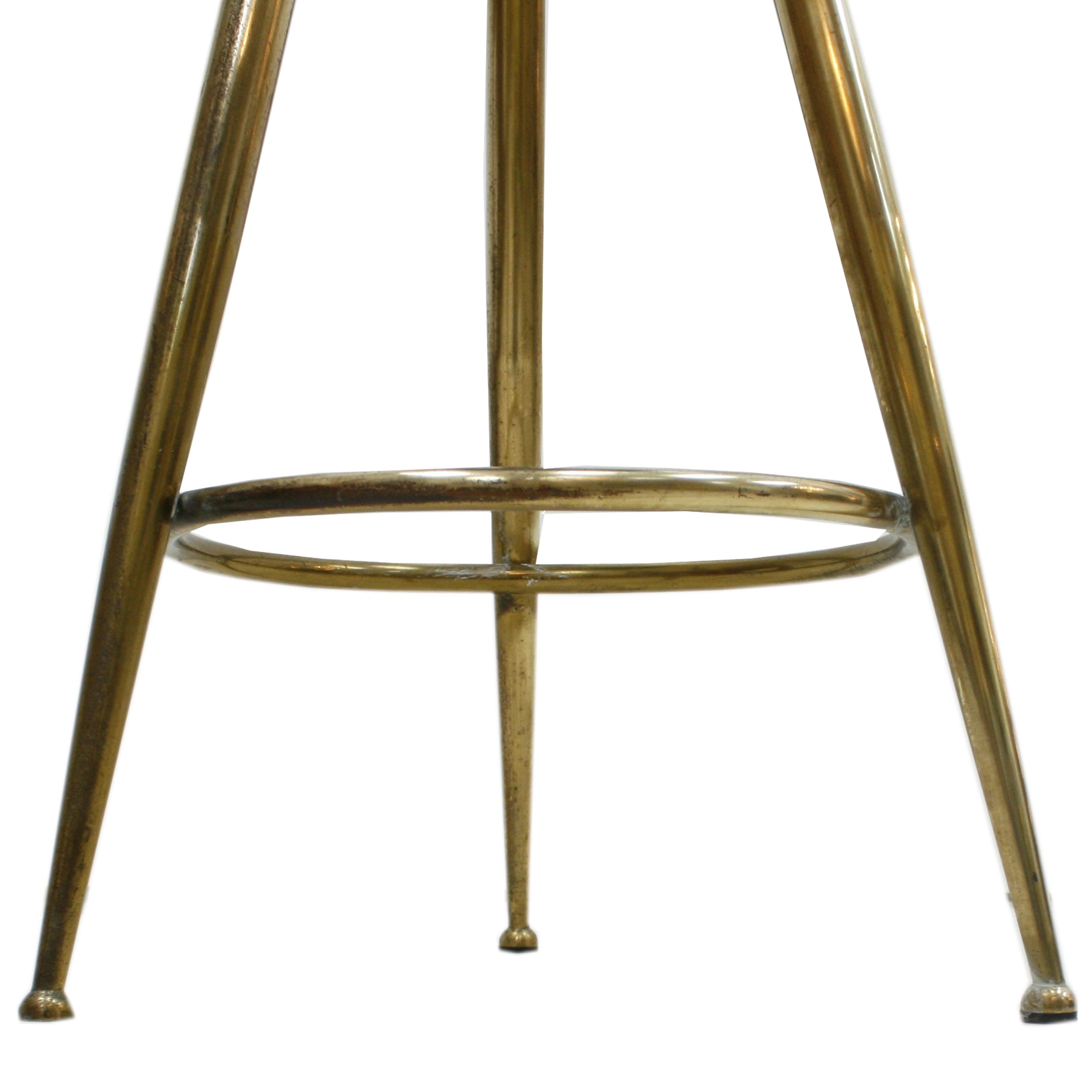 Midcentury Pair of Wool Bouclé Brass Italian Stools Gio Ponti Attributed, 1950s 1