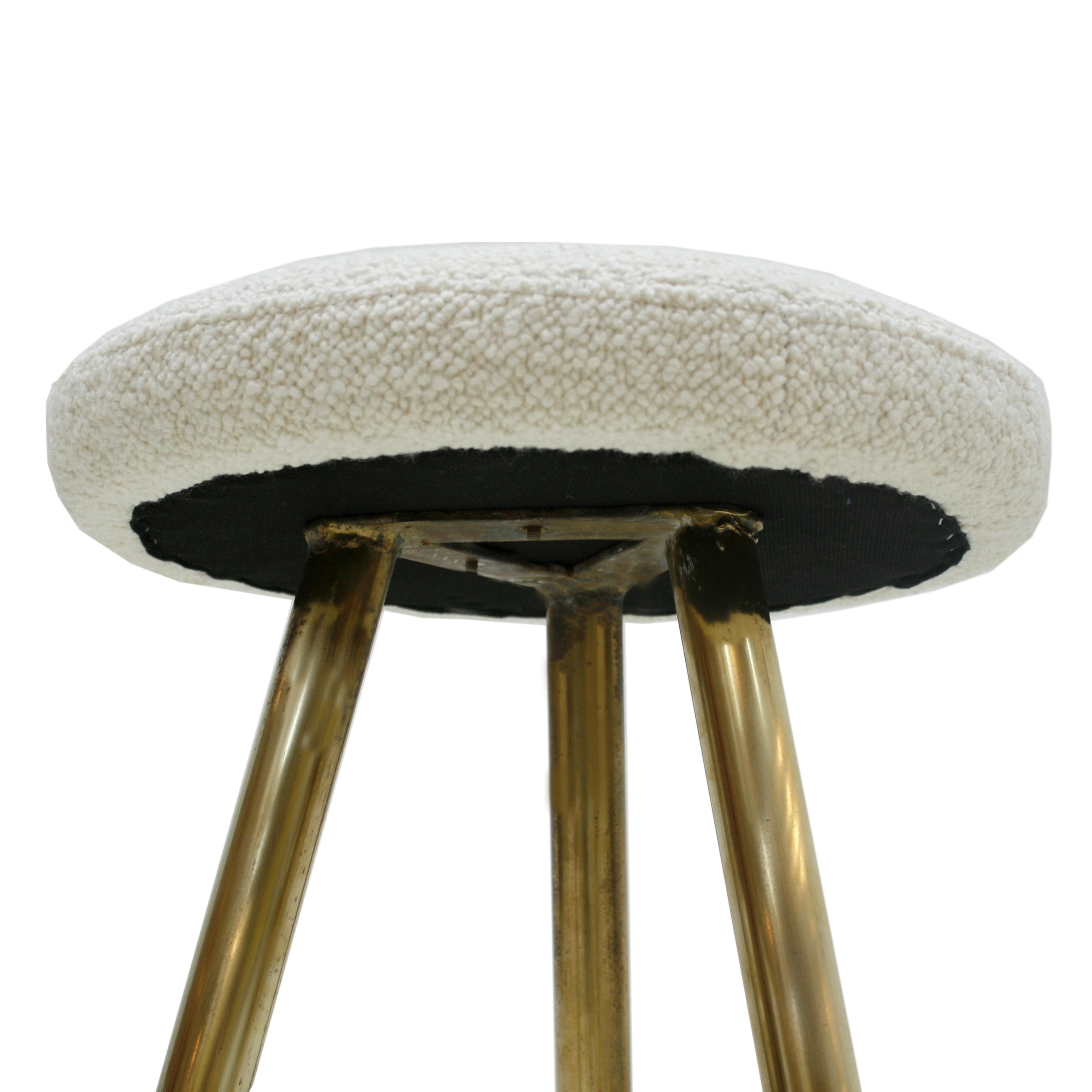 Midcentury Pair of Wool Bouclé Brass Italian Stools Gio Ponti Attributed, 1950s 4