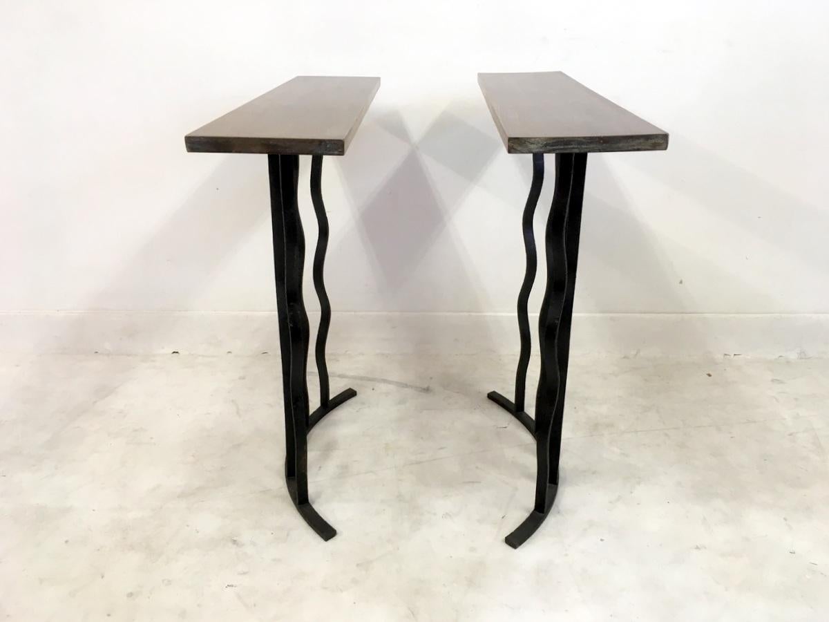 Midcentury Pair of Wrought Iron Console Tables 1
