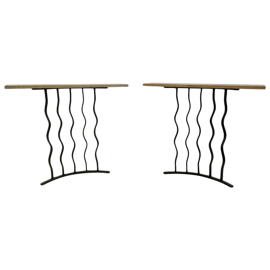 Midcentury Pair of Wrought Iron Console Tables