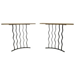 Midcentury Pair of Wrought Iron Console Tables