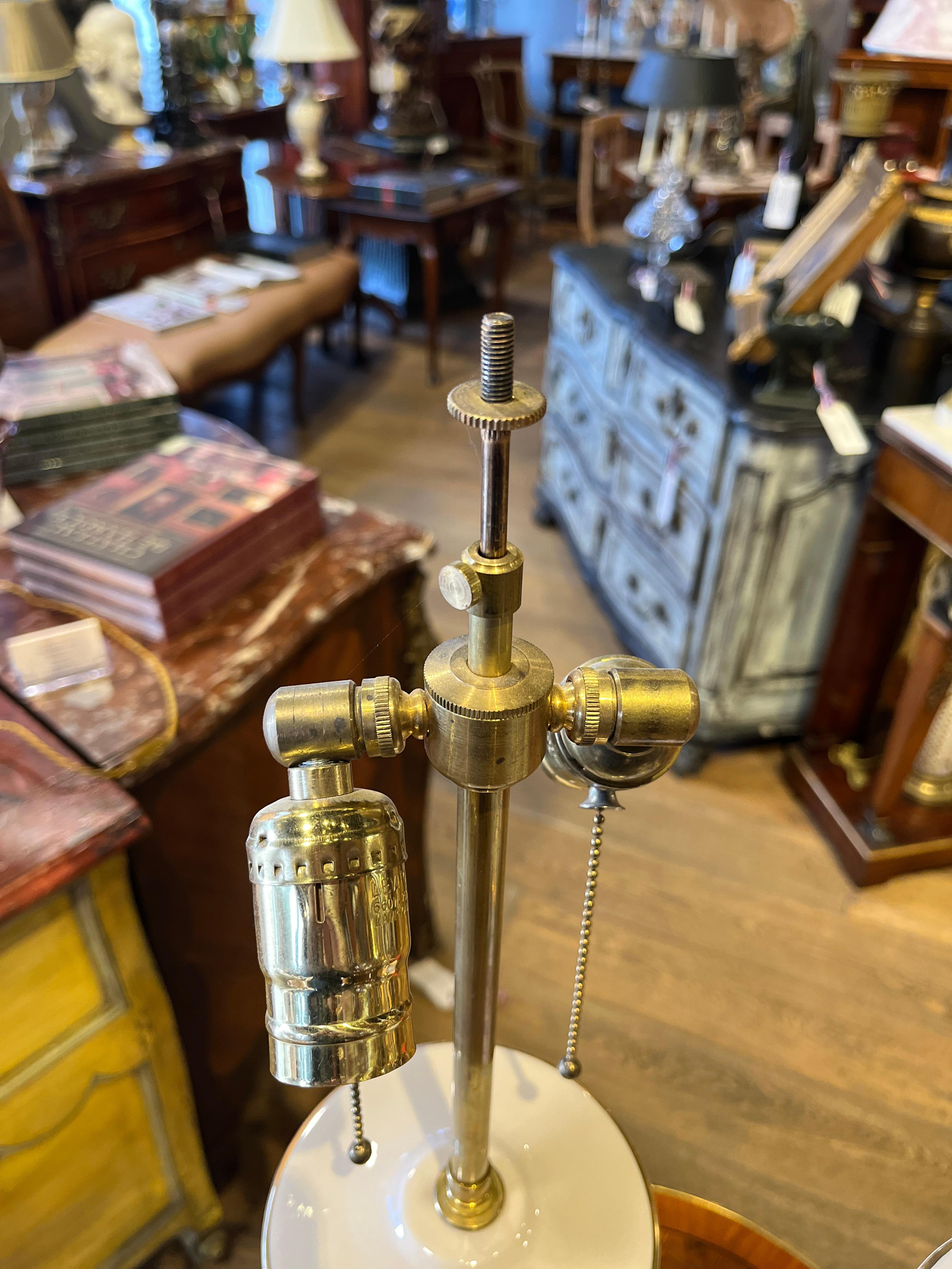 Pair Midcentury Porcelain Lamps with Greek Key Detail For Sale 2
