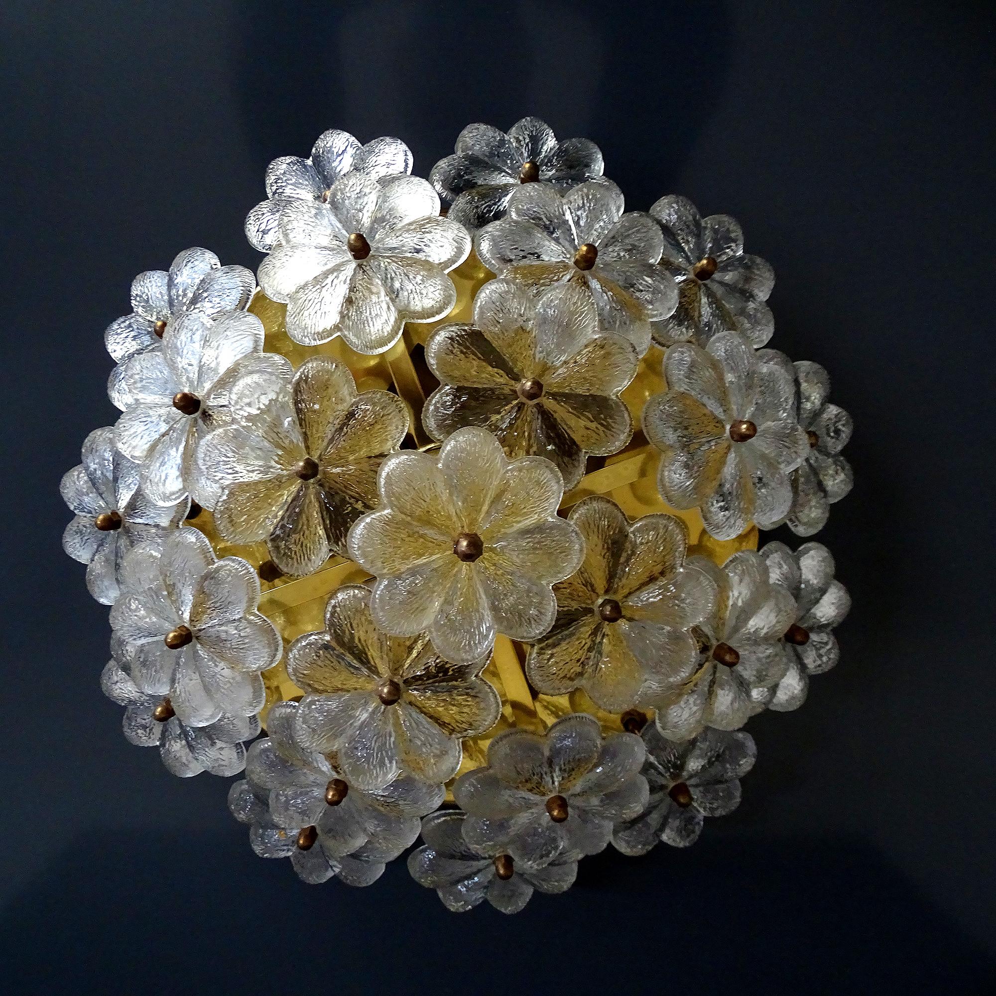 Mid-Century Modern  Palme Sconce Flush Light, Glass Flowers, 1960s  For Sale