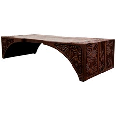 Vintage Midcentury Panelcarve Style Carved Wood Coffee Table by Sherrill Broudy