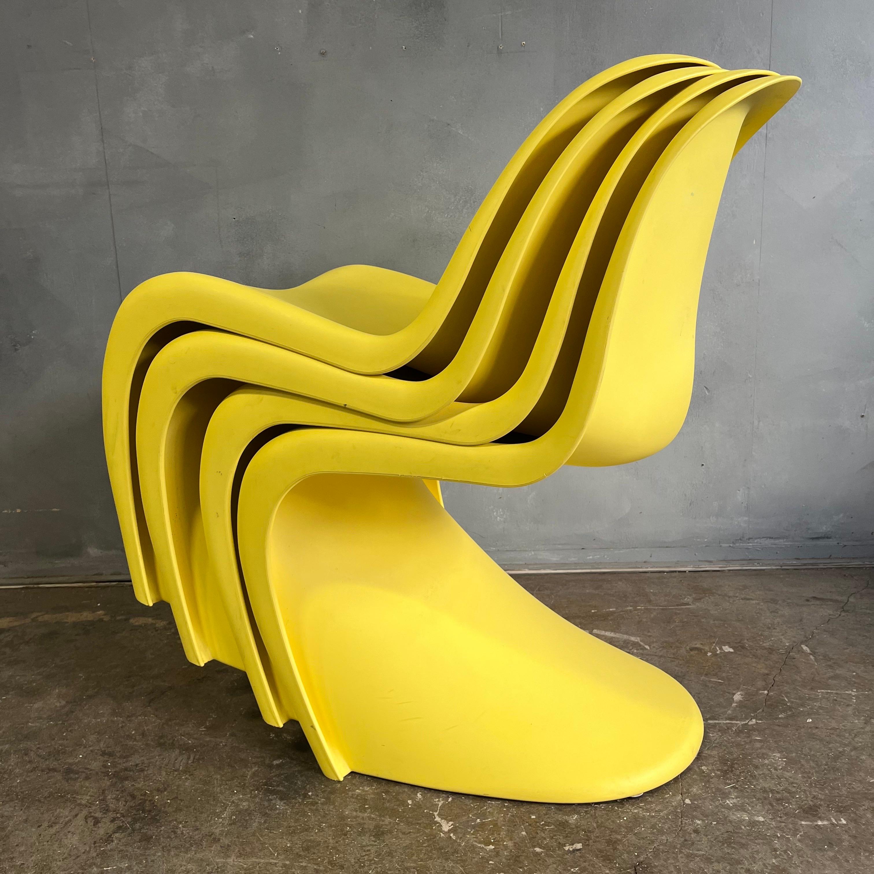 Plastic Mid-Century Panton Chairs for Vitra in Rare Yellow