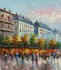 Paris France Street Scene Oil on Canvas Painting Signed Burnett