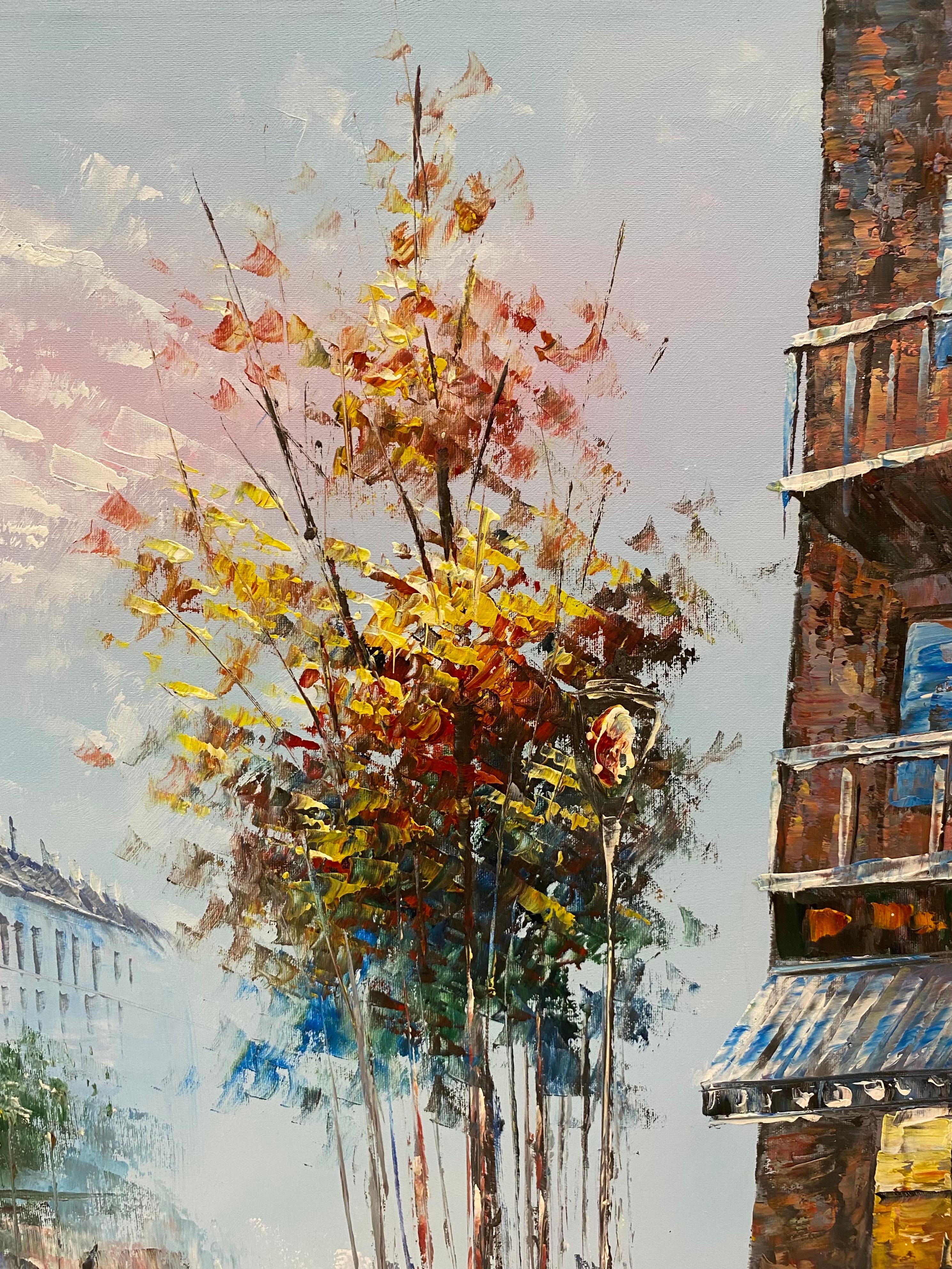 French Paris France Street Scene Oil on Canvas Painting Signed Burnett