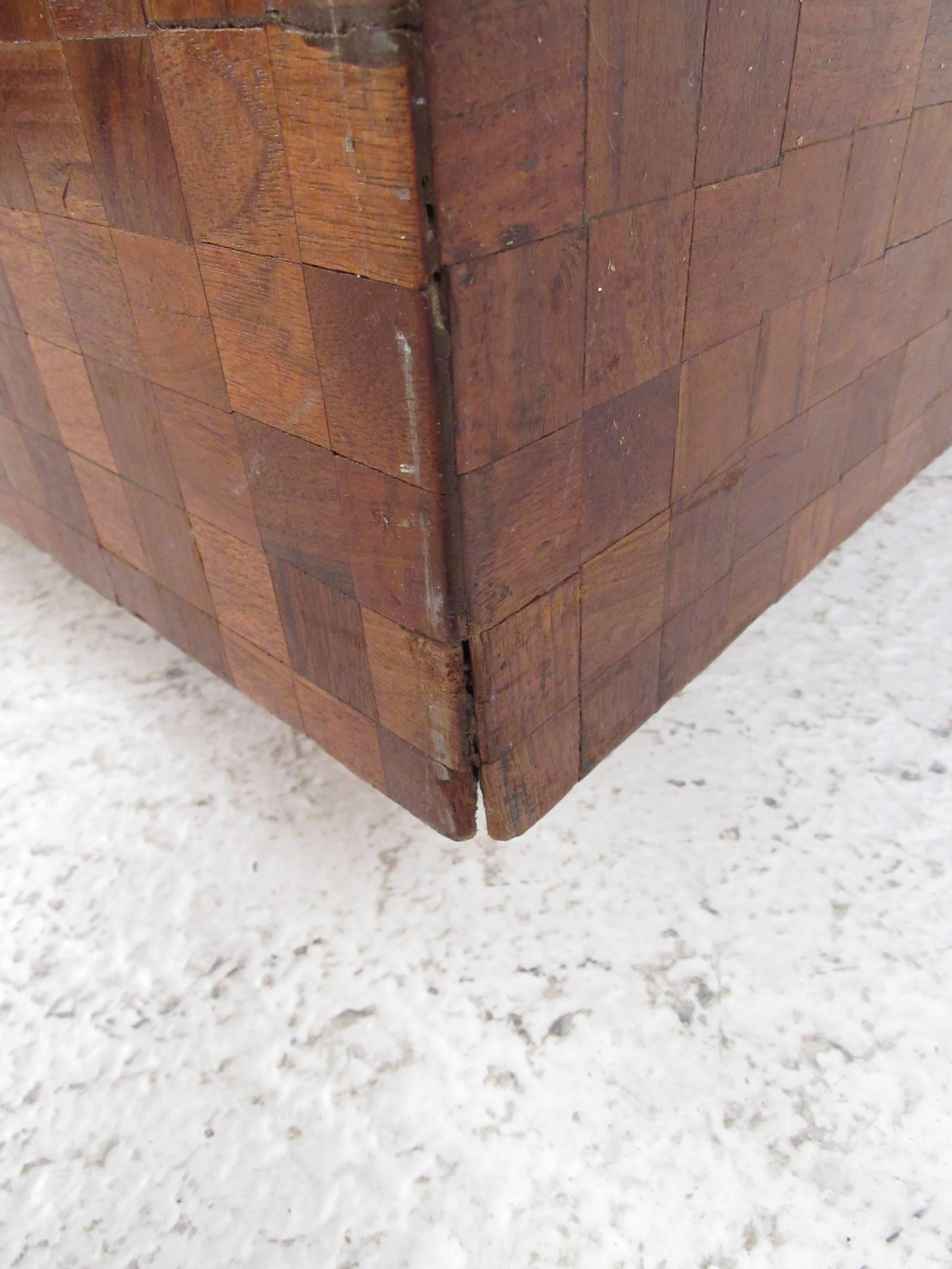 Midcentury Parquet Coffee Table in the Style of Milo Baughman For Sale 3