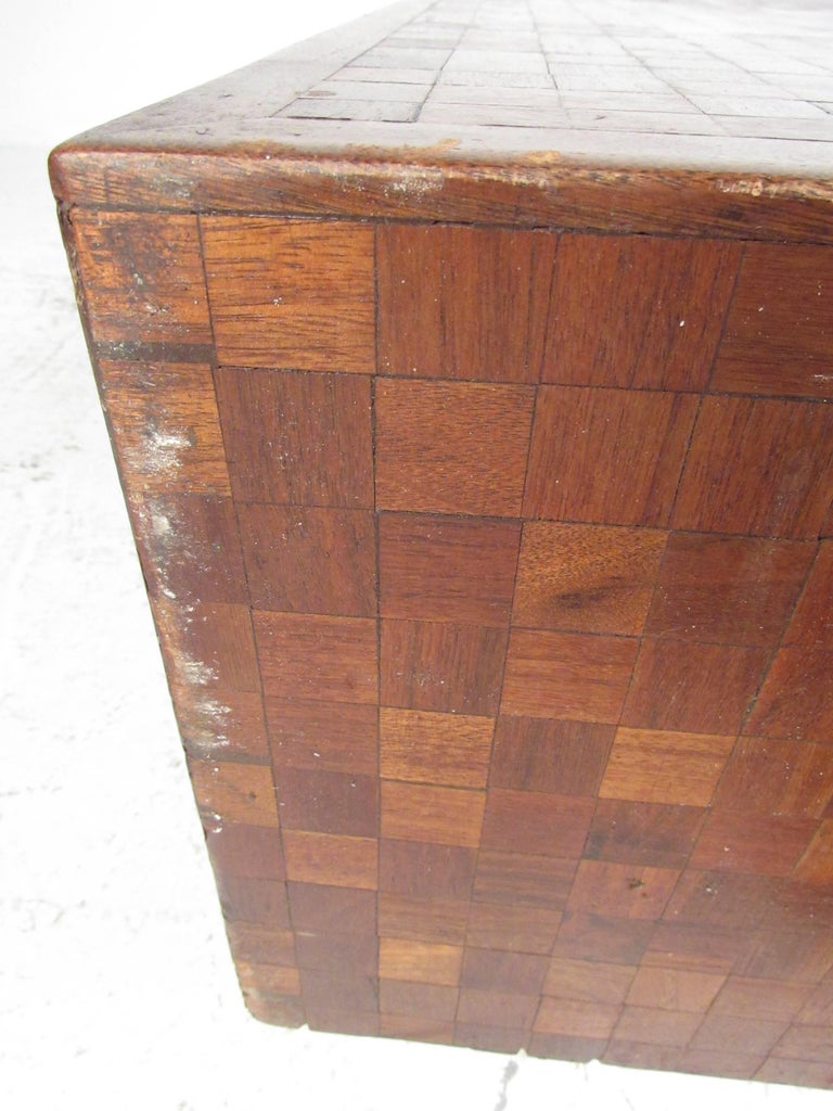Midcentury Parquet Coffee Table in the Style of Milo Baughman For Sale