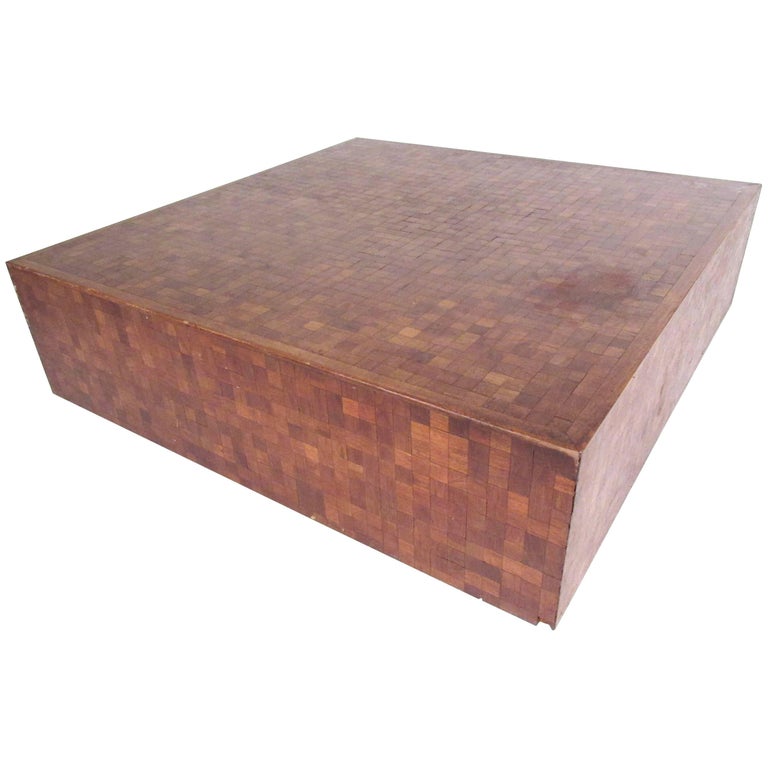 Midcentury Parquet Coffee Table in the Style of Milo Baughman For Sale