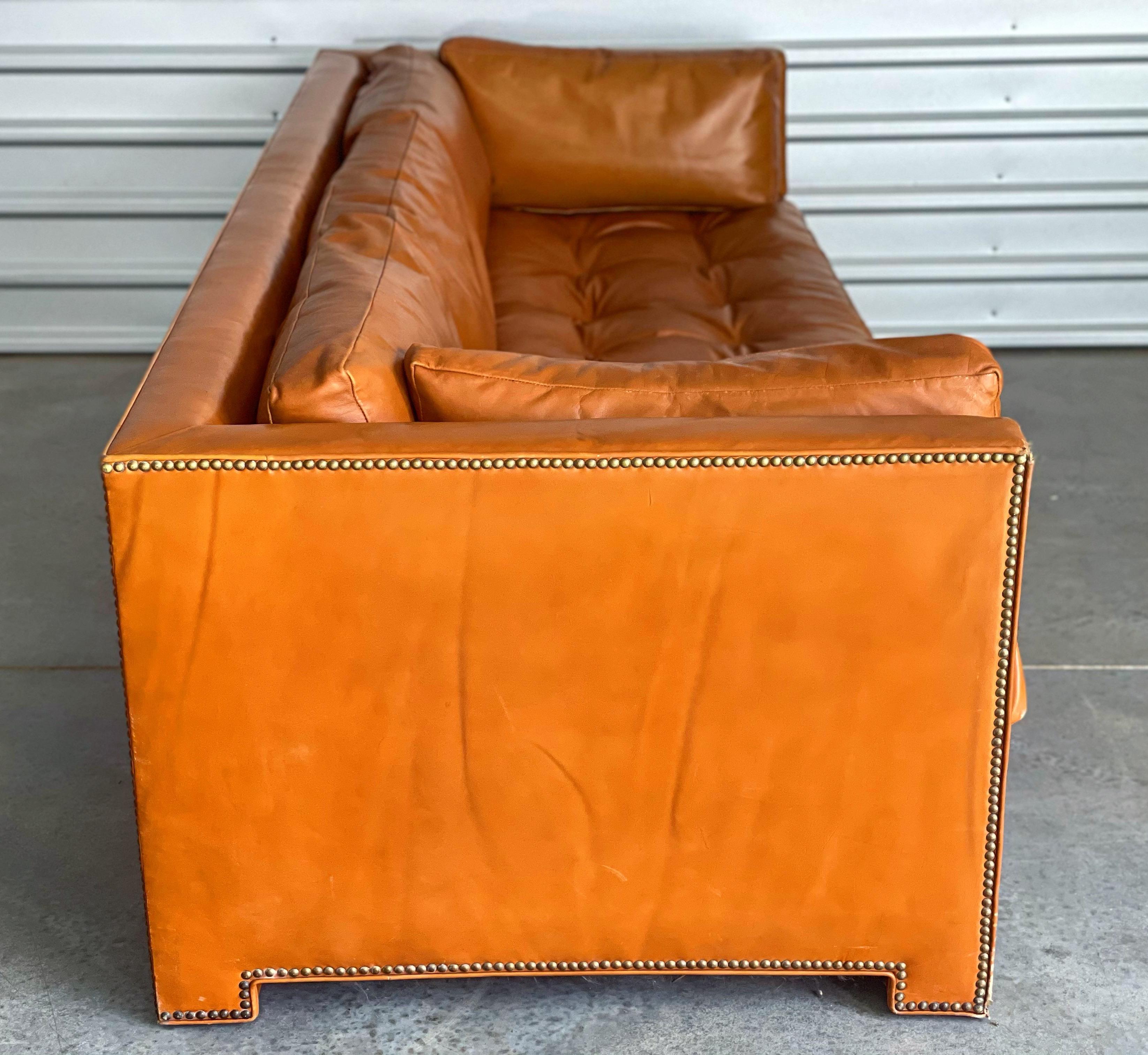 Mid-20th Century Midcentury Parsons Sofa by John Widdicomb in Original Cognac Leather and Down