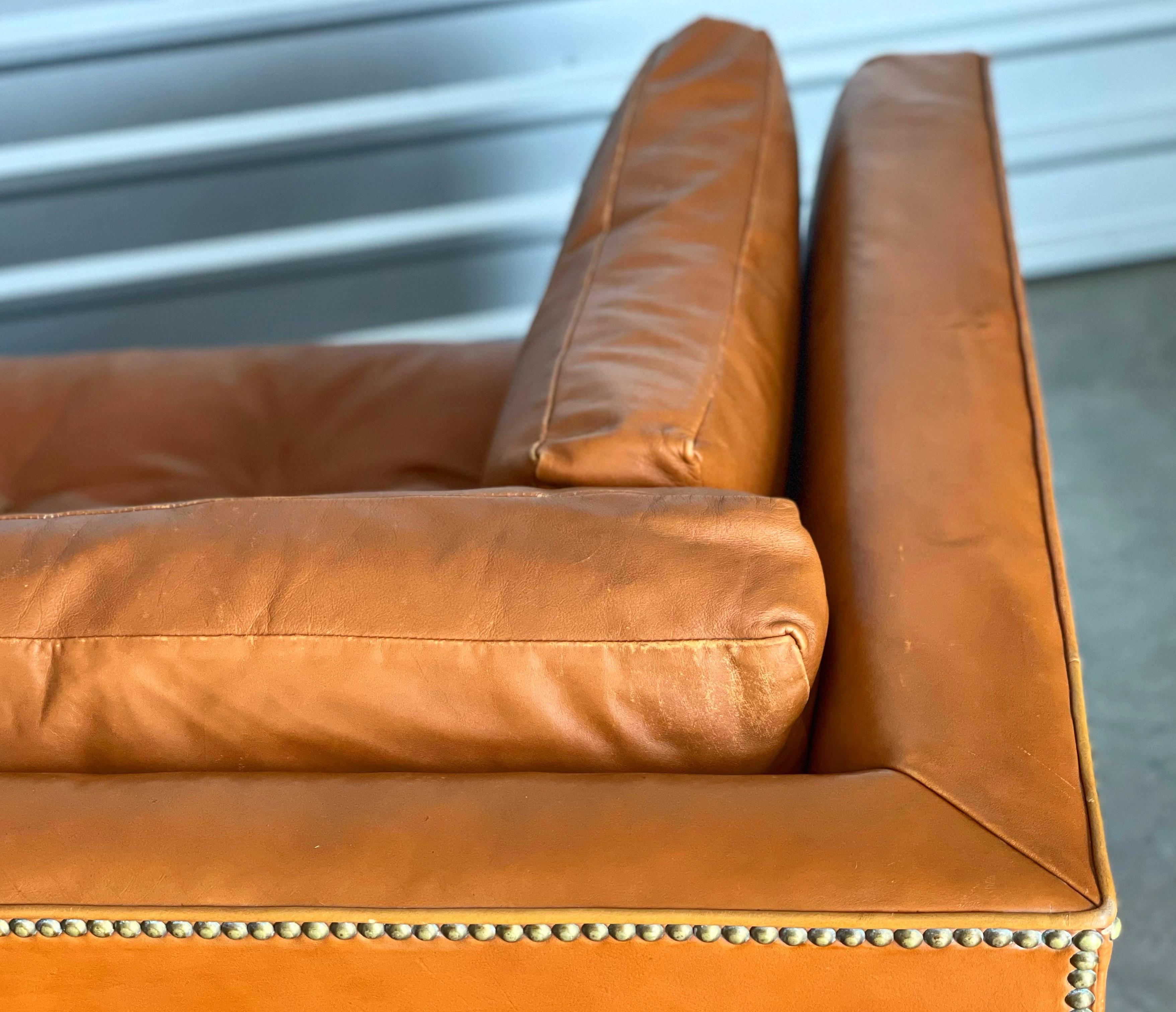 Midcentury Parsons Sofa by John Widdicomb in Original Cognac Leather and Down 1
