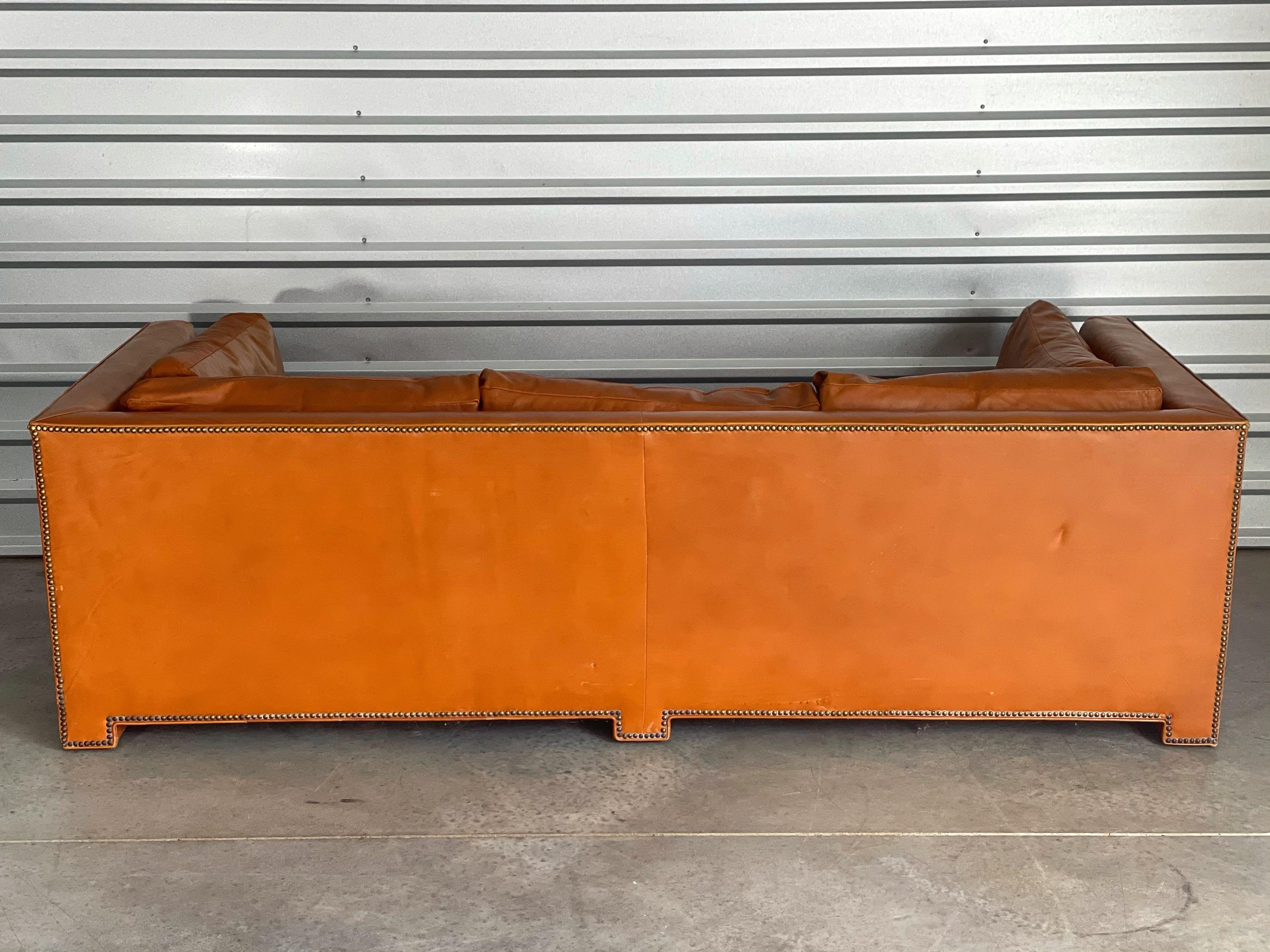 Midcentury Parsons Sofa by John Widdicomb in Original Cognac Leather and Down 2
