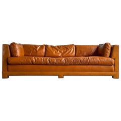 Midcentury Parsons Sofa by John Widdicomb in Original Cognac Leather and Down