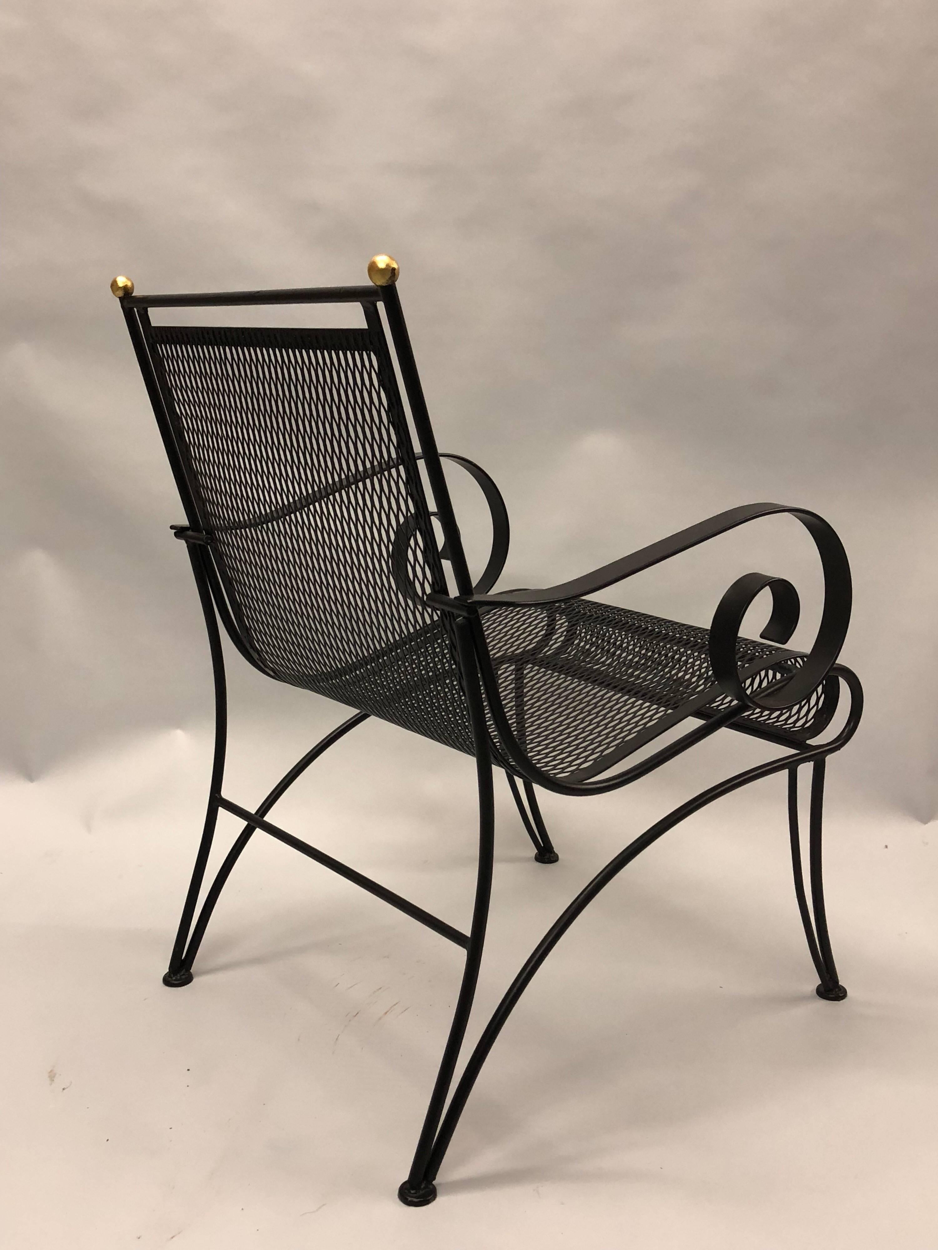 Mid-Century Modern Midcentury Partial-Gilt Wrought Iron Lounge Chairs Attributed to René Prou, Pair For Sale