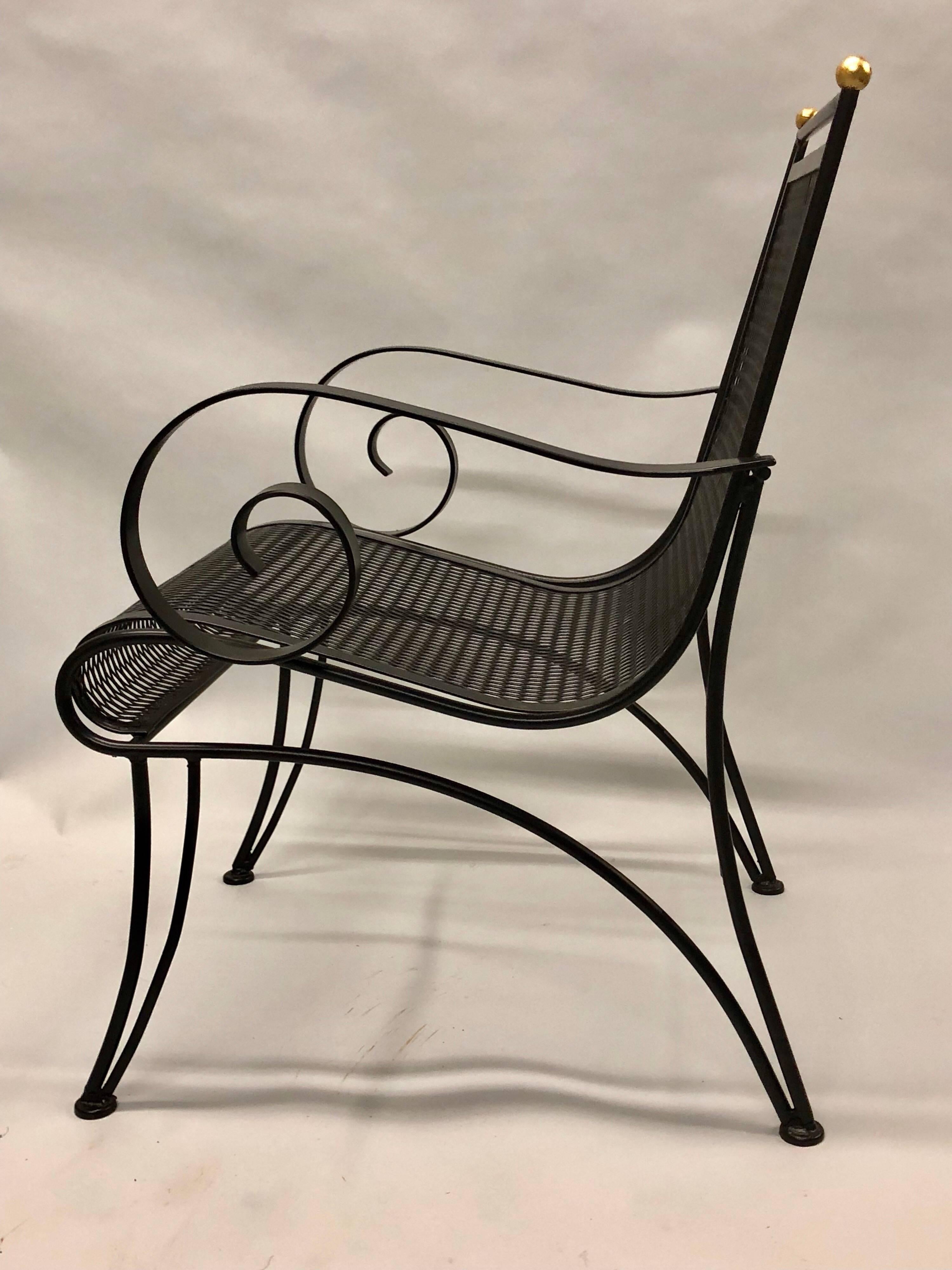 French Midcentury Partial-Gilt Wrought Iron Lounge Chairs Attributed to René Prou, Pair For Sale