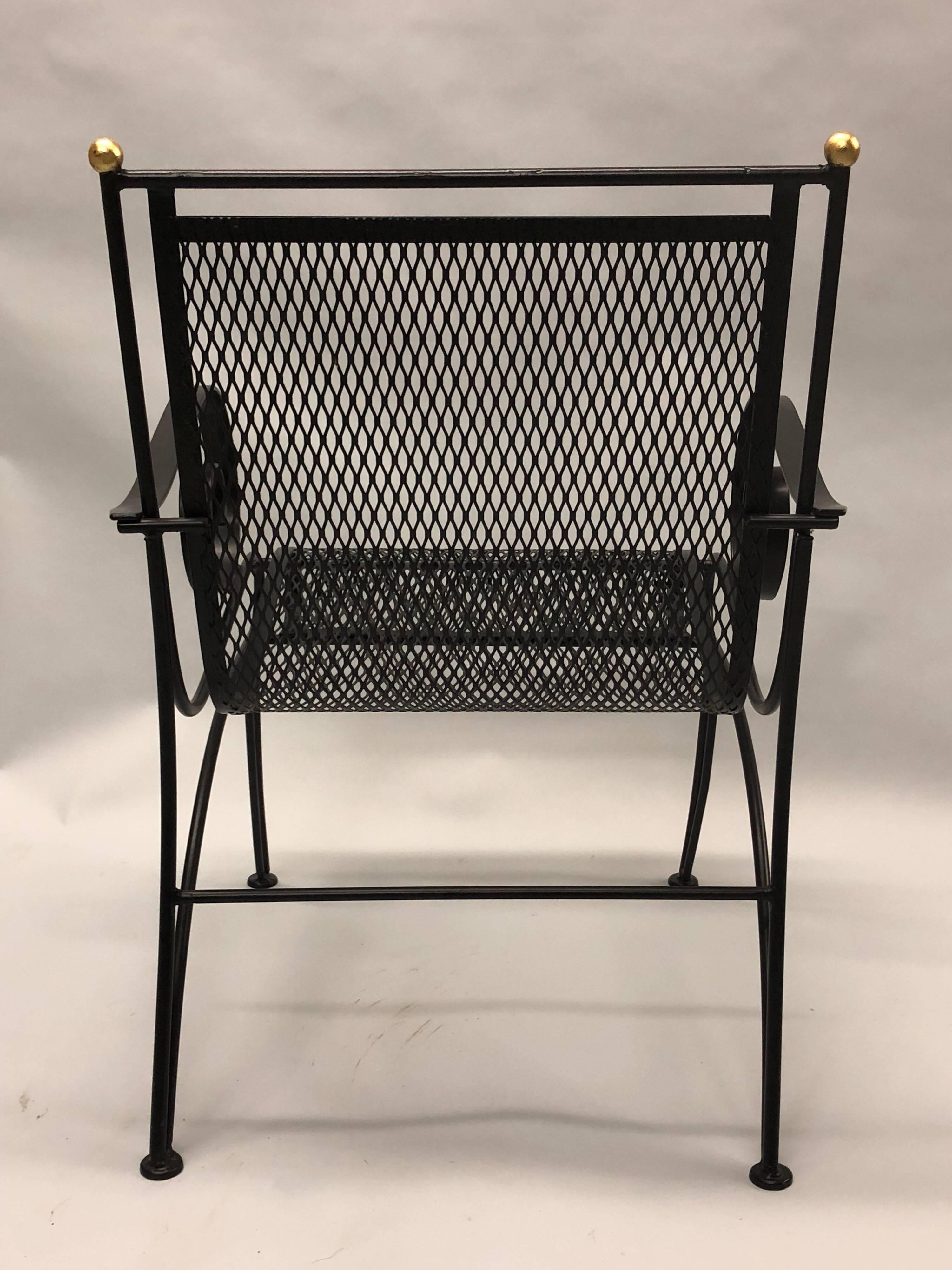 Midcentury Partial-Gilt Wrought Iron Lounge Chairs Attributed to René Prou, Pair In Good Condition For Sale In New York, NY