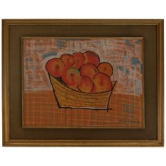 Midcentury Pastel Still Life Oranges Painting by Jacobo, 1964