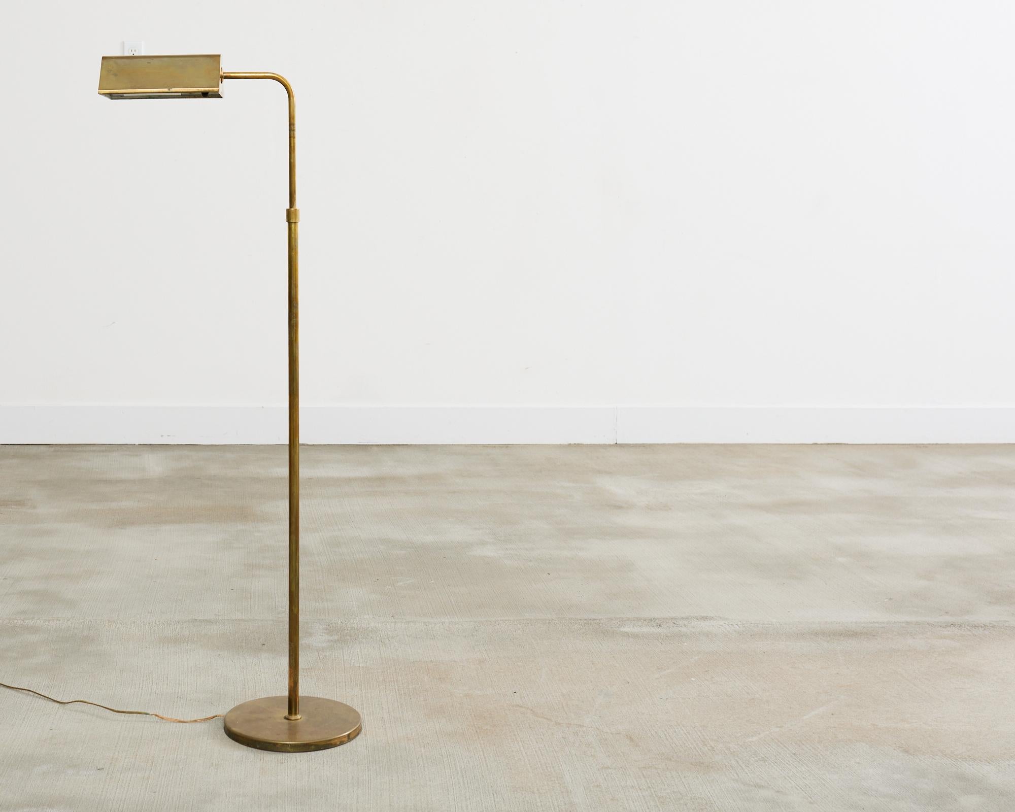 Mid-Century Modern Midcentury Patinated Brass Adjustable Pharmacy Floor Lamp