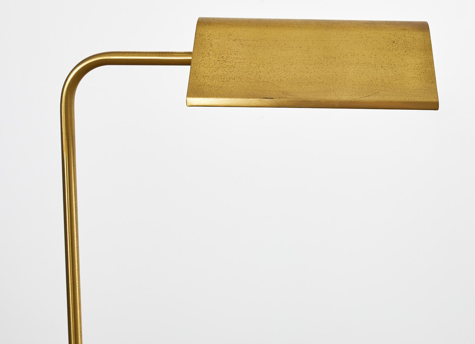American Mid-Century Patinated Brass Adjustable Pharmacy Floor Lamp