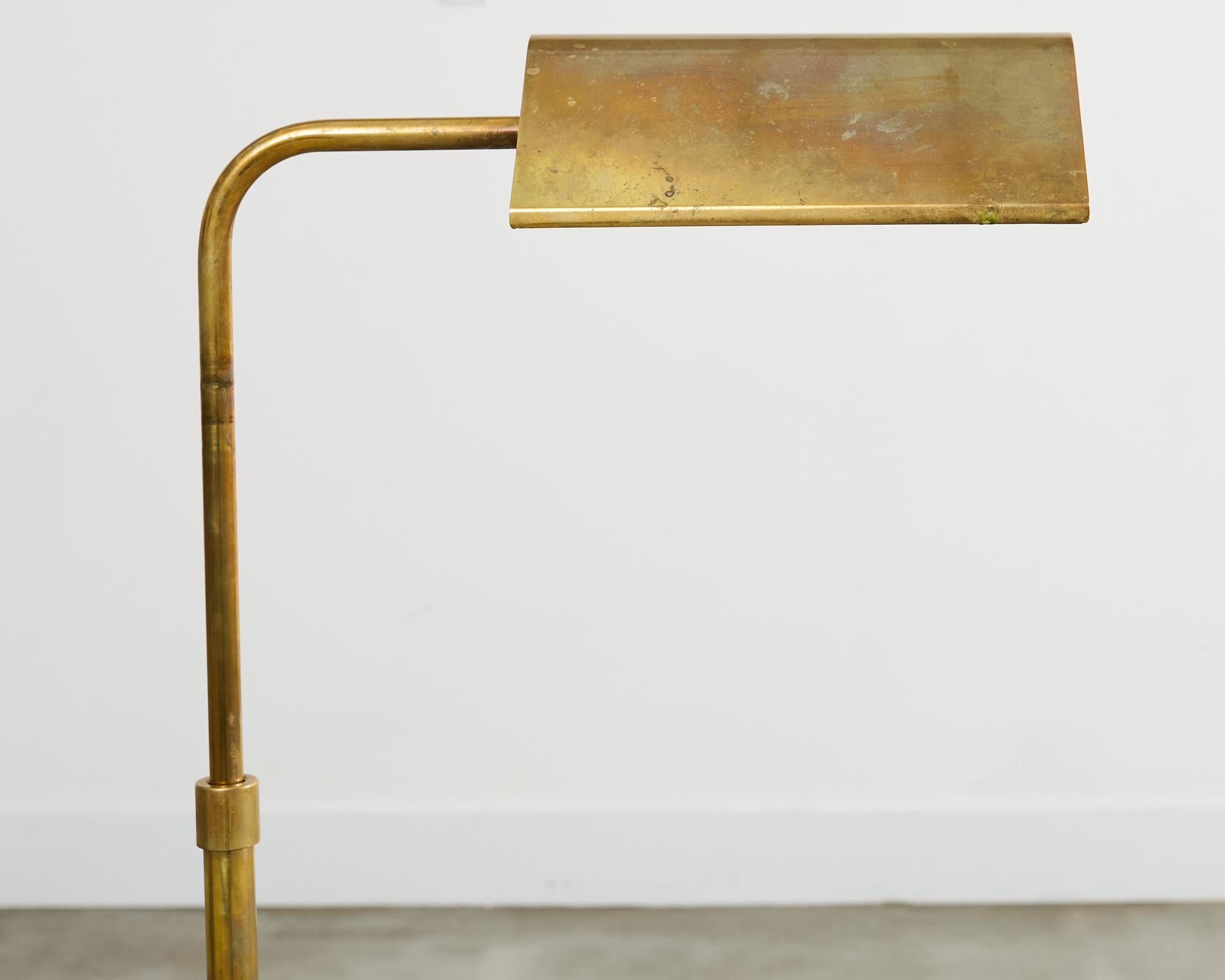 American Midcentury Patinated Brass Adjustable Pharmacy Floor Lamp