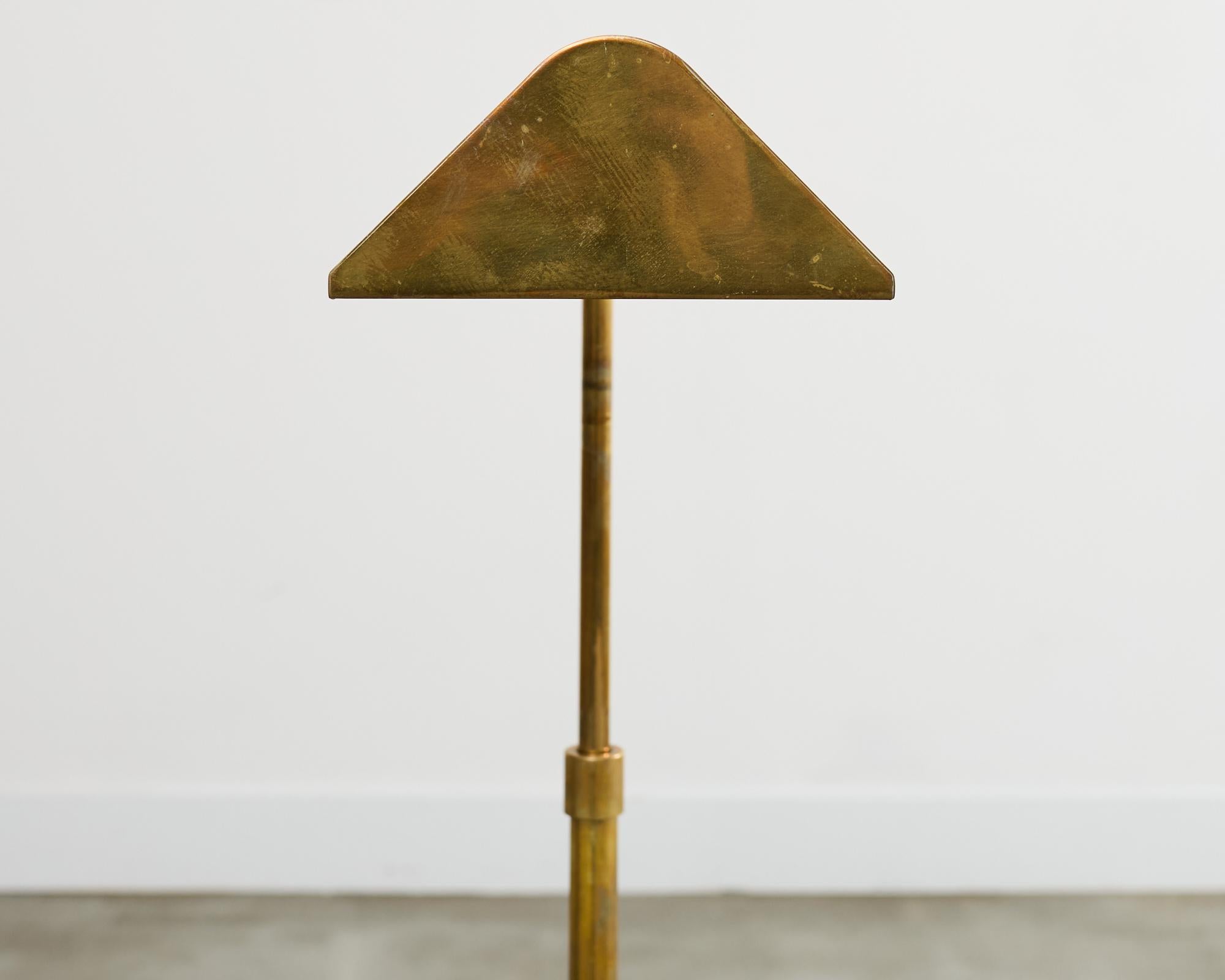 Midcentury Patinated Brass Adjustable Pharmacy Floor Lamp In Good Condition In Rio Vista, CA