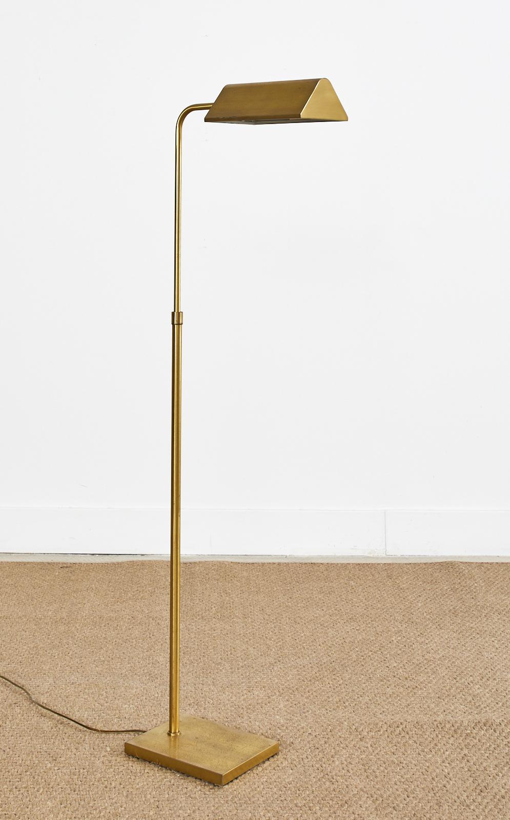 Mid-Century Patinated Brass Adjustable Pharmacy Floor Lamp 1