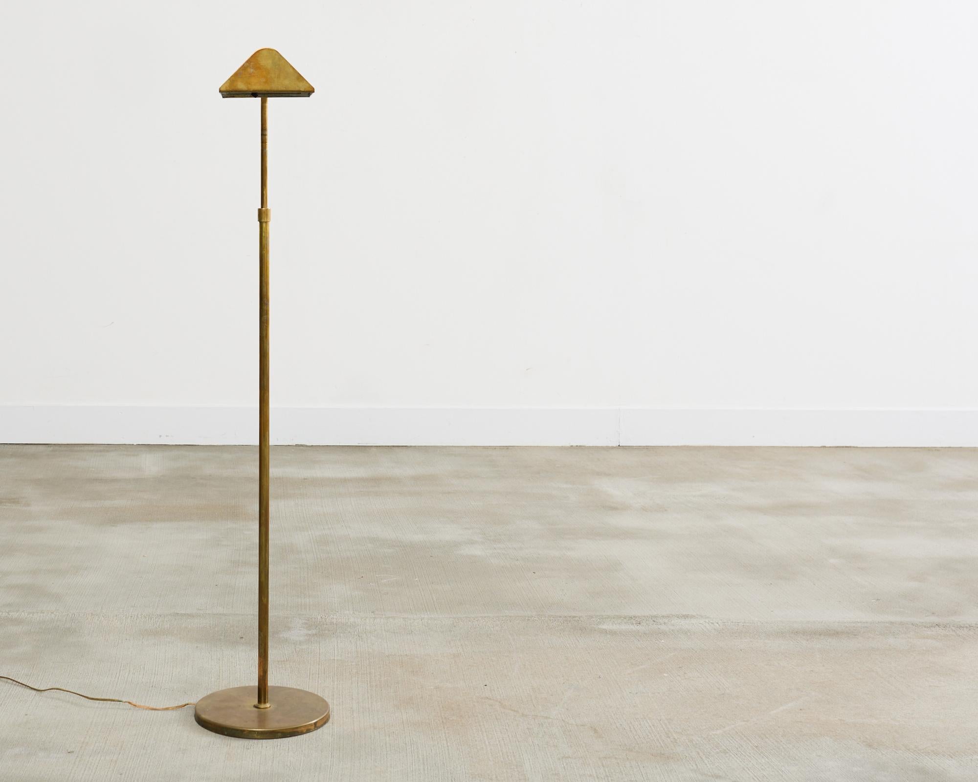 Midcentury Patinated Brass Adjustable Pharmacy Floor Lamp 1