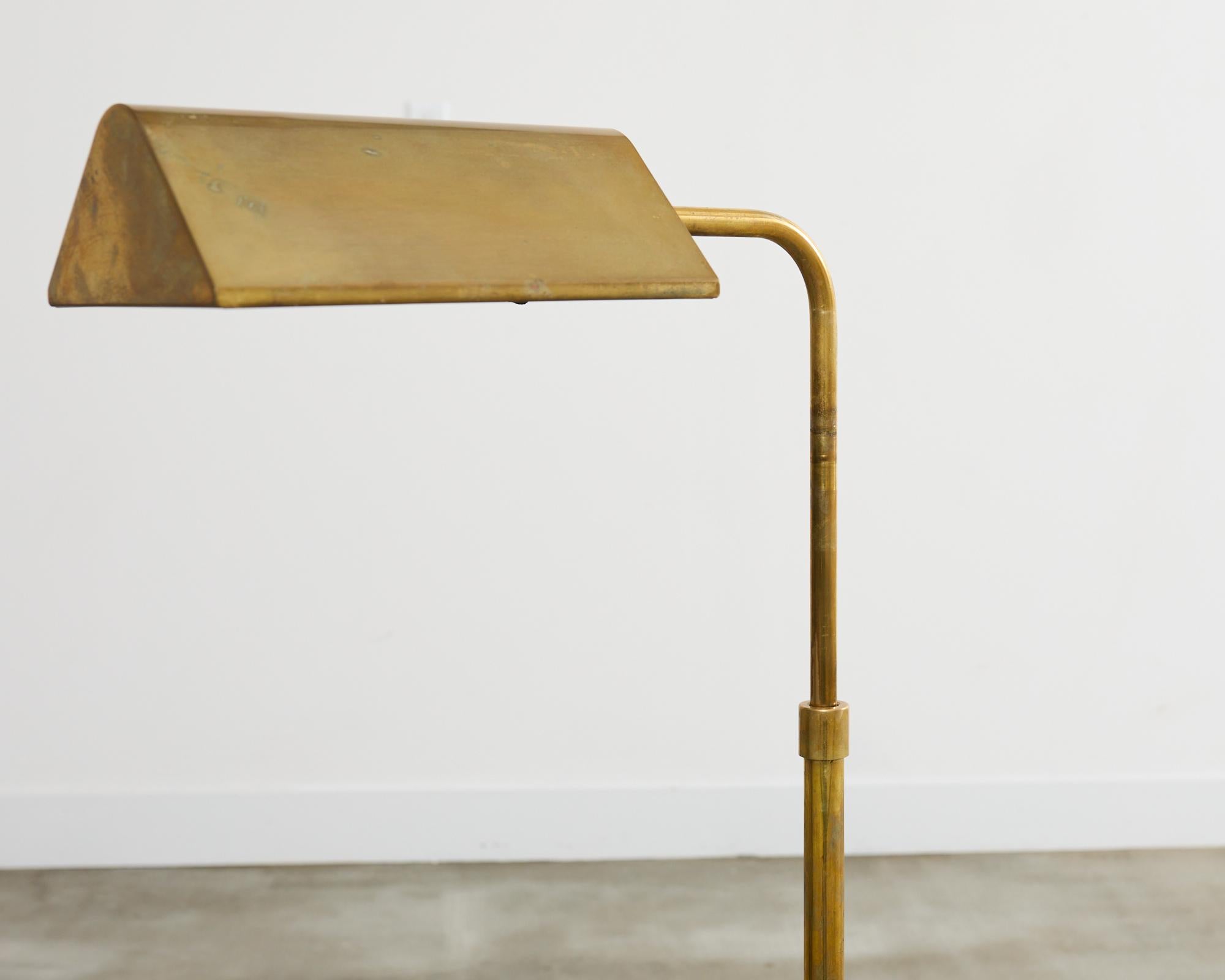 Midcentury Patinated Brass Adjustable Pharmacy Floor Lamp 2