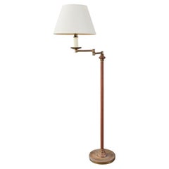 Midcentury Patinated Brass Leather Floor Lamp by Robert Abbey