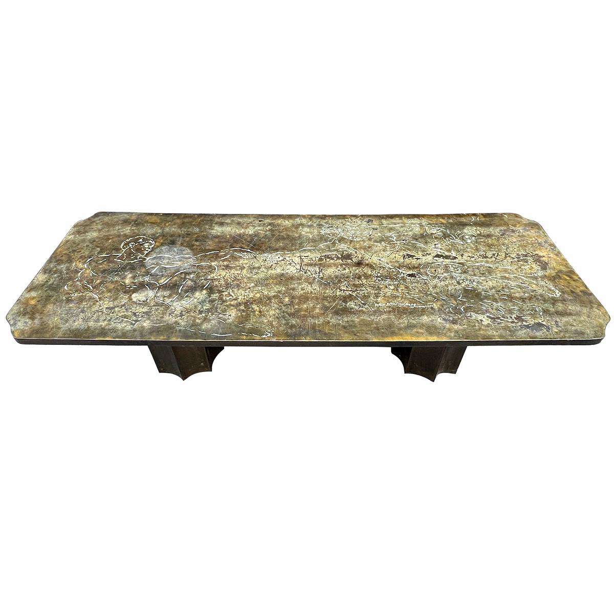American Mid-Century, Patinated Bronze Laverne Table For Sale