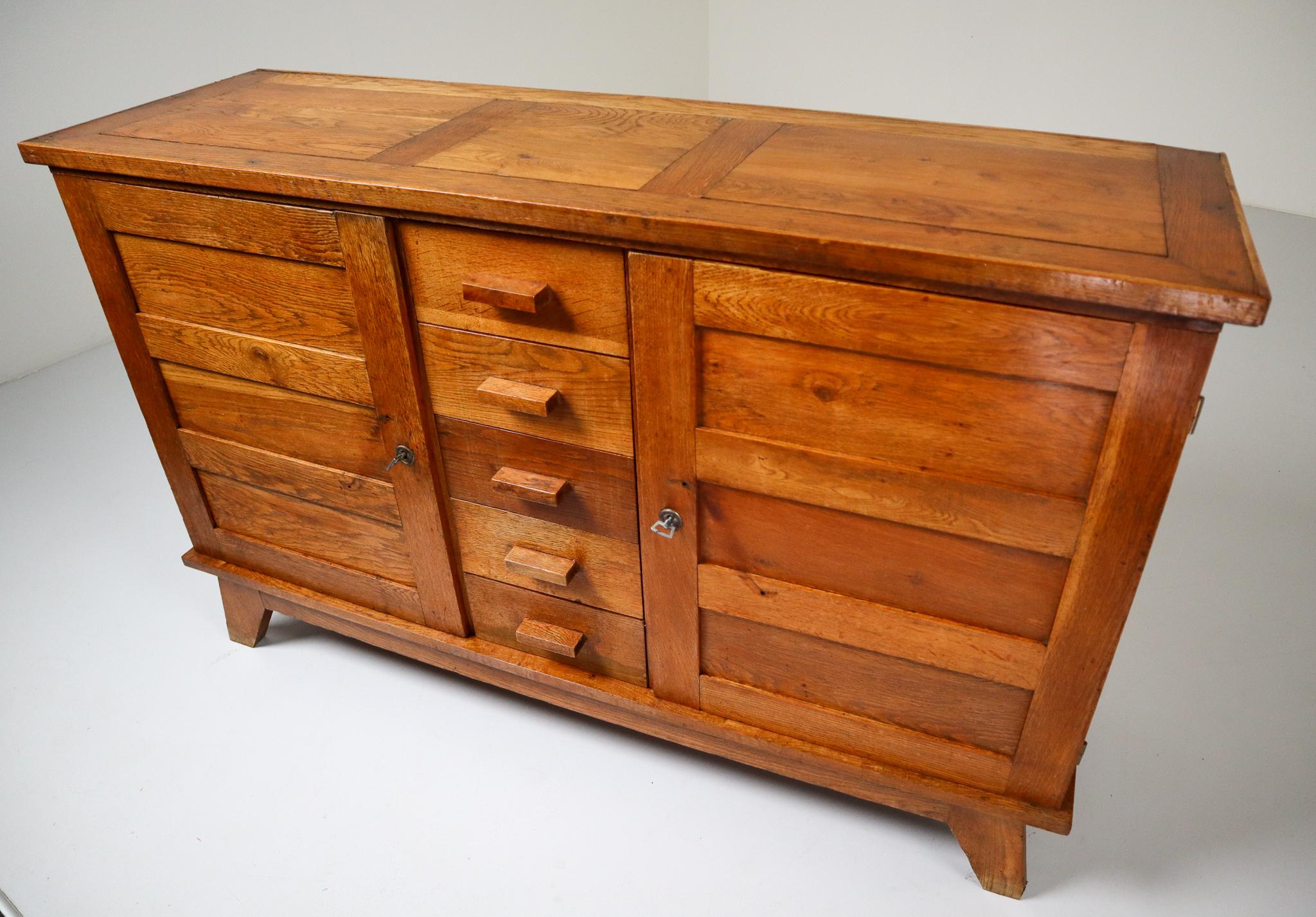 French Midcentury Patinated Oak Sideboard by René Gabriel, France, 1950s