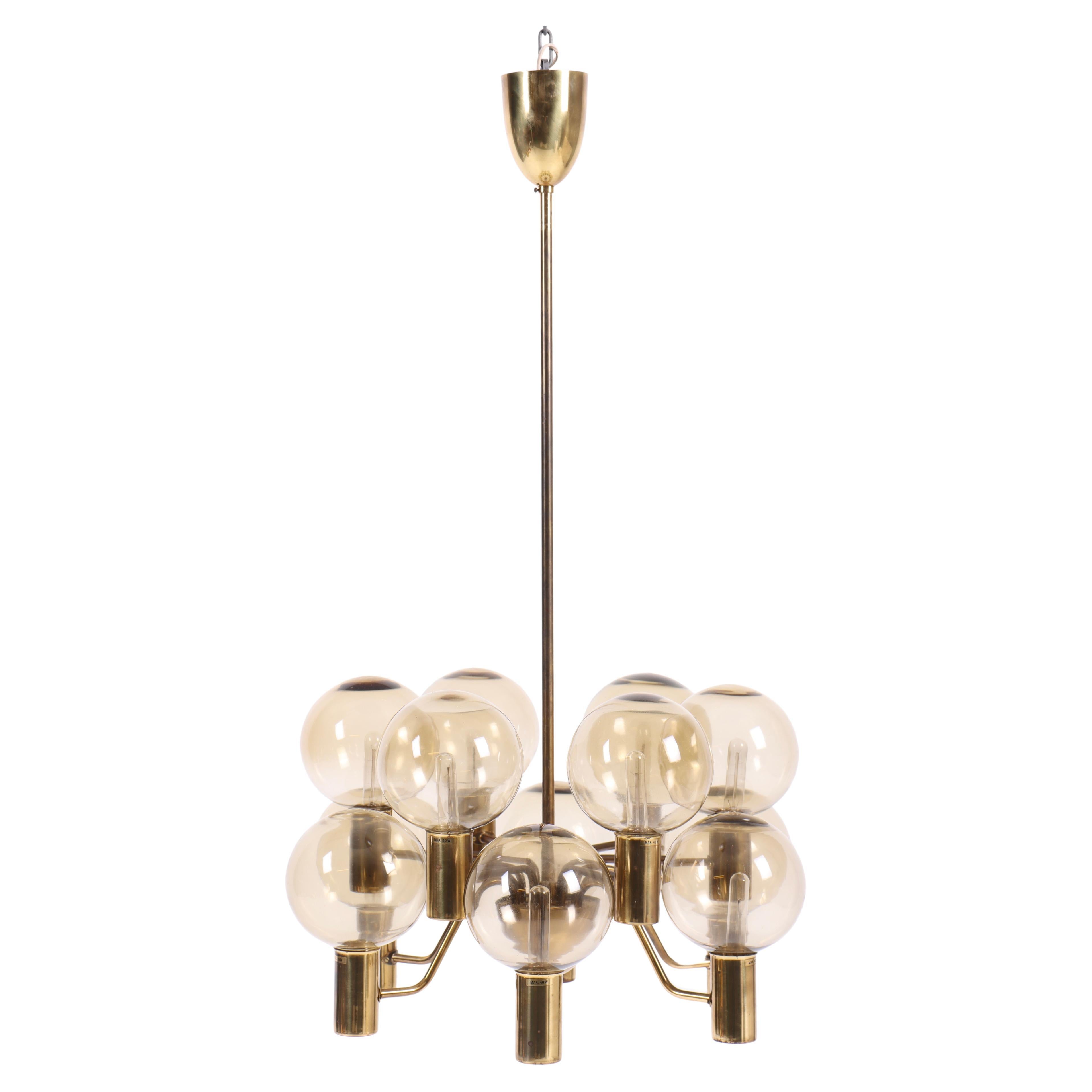 Midcentury ""Patricia" Chandelier in Brass and Glass, by Hans-Agne Jakobsson For Sale