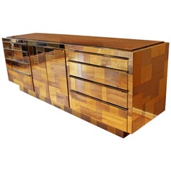 Midcentury Paul Evans Brass Chrome Rosewood Cityscape Dresser Credenza, 1970s