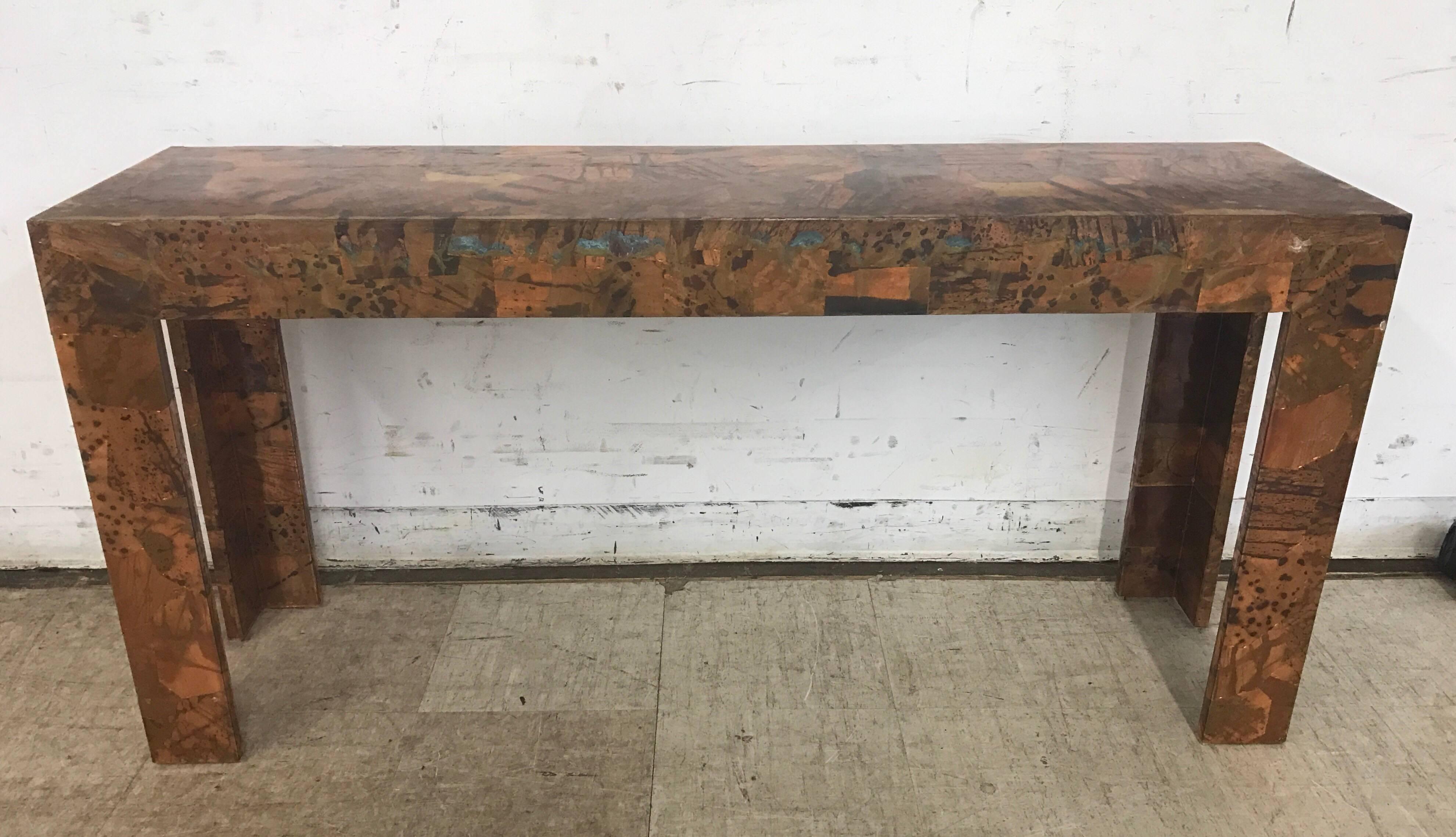American Midcentury Paul Evans Hammered Metal Console Table