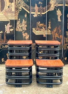 Midcentury Paul Frankl Painted Rattan End Tables -A Pair