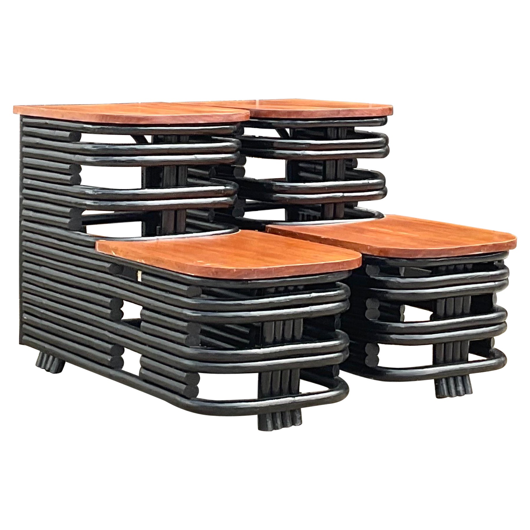 Midcentury Paul Frankl Painted Rattan End Tables -A Pair